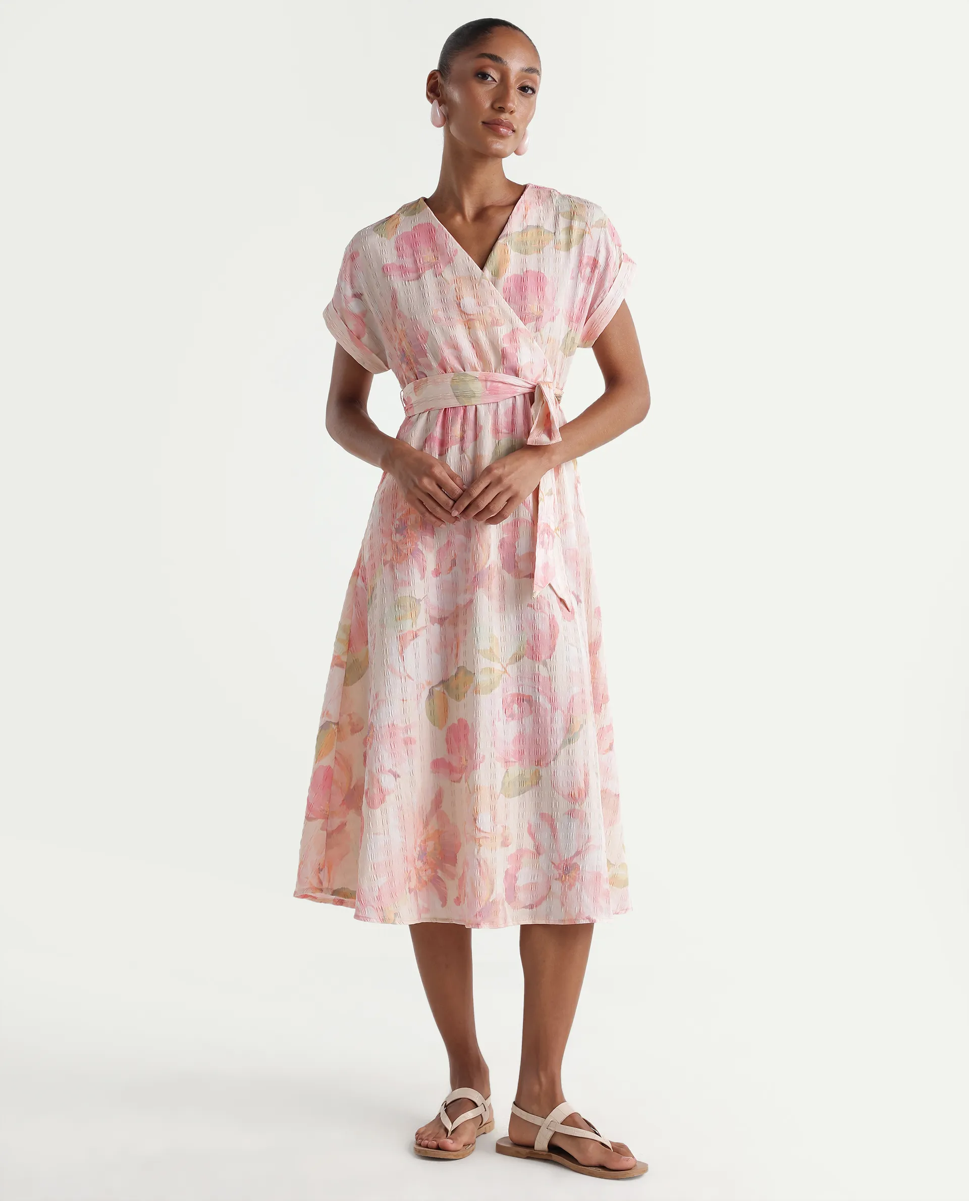 Rareism Women's Valno Light Multi Polyester Fabric Over Lap Flared Floral Print Dress - Image 4