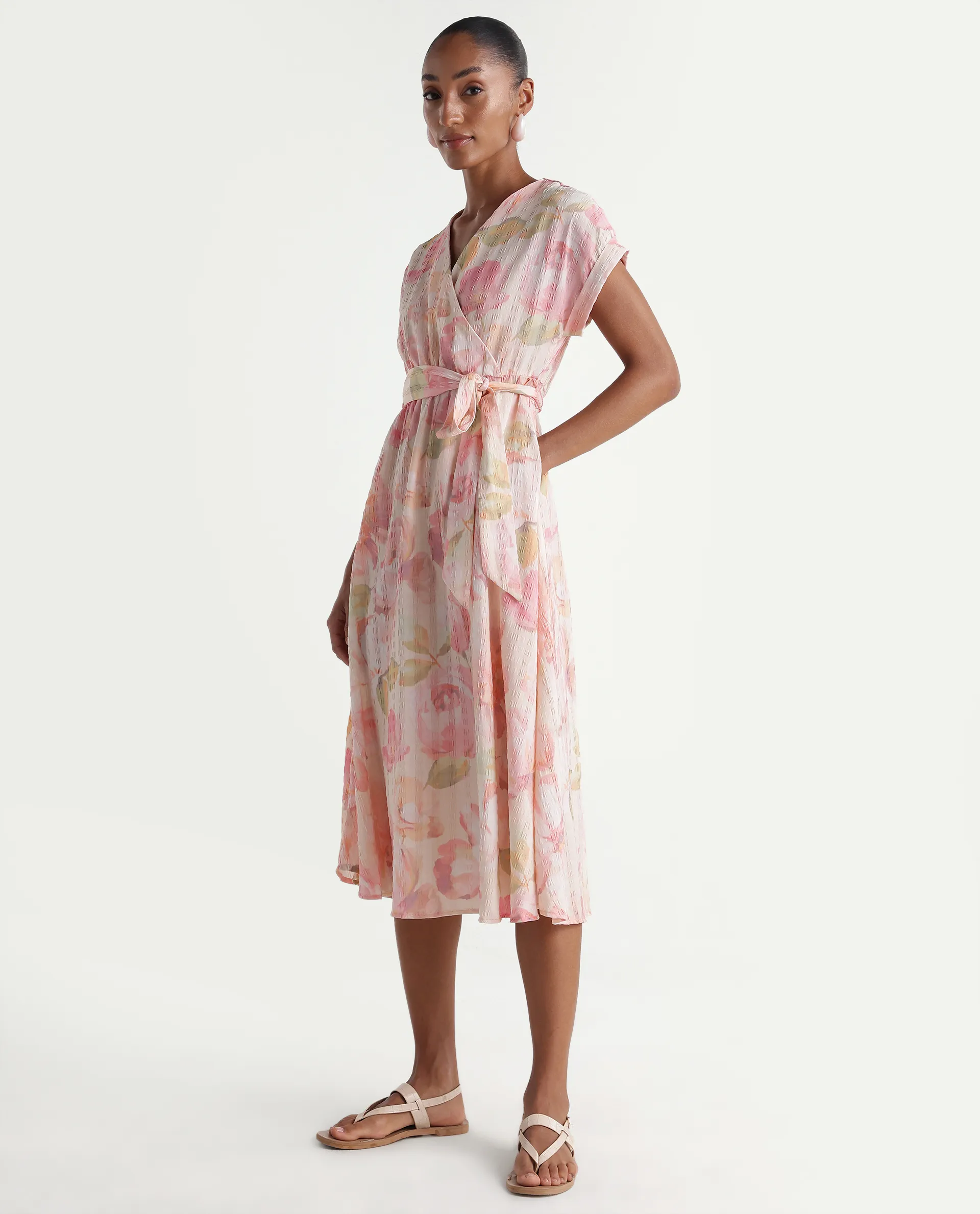 Rareism Women's Valno Light Multi Polyester Fabric Over Lap Flared Floral Print Dress - Image 5