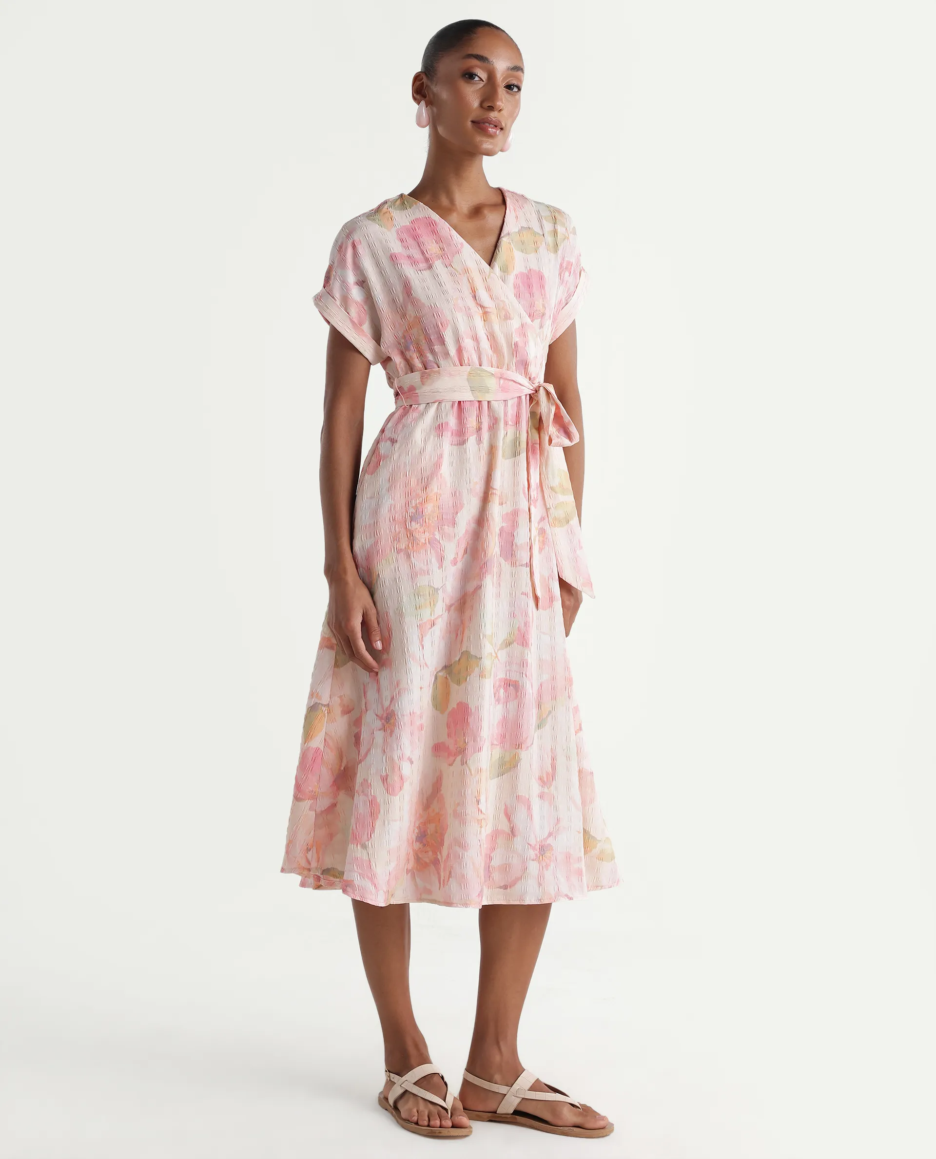 Rareism Women's Valno Light Multi Polyester Fabric Over Lap Flared Floral Print Dress - Image 6