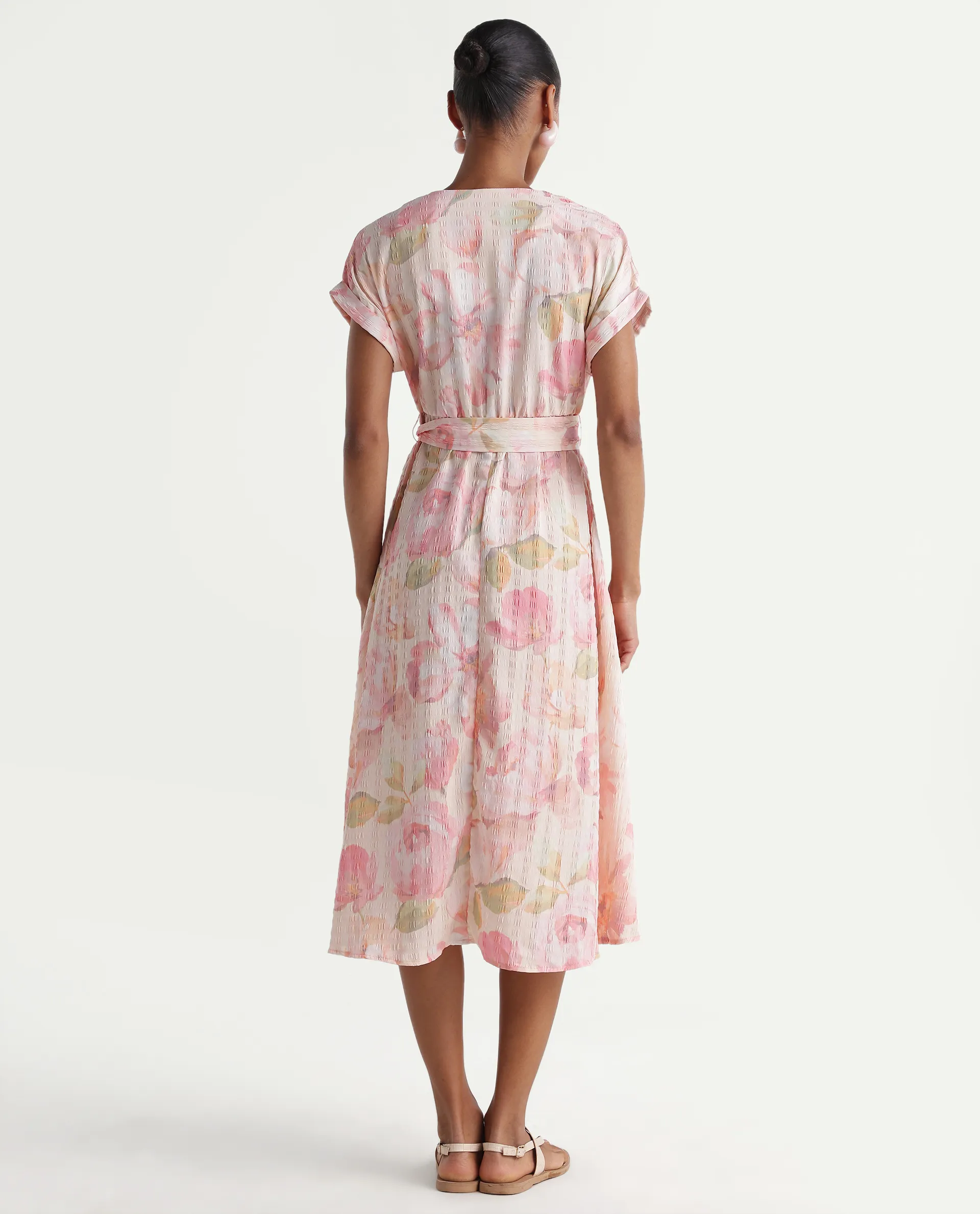 Rareism Women's Valno Light Multi Polyester Fabric Over Lap Flared Floral Print Dress - Image 7