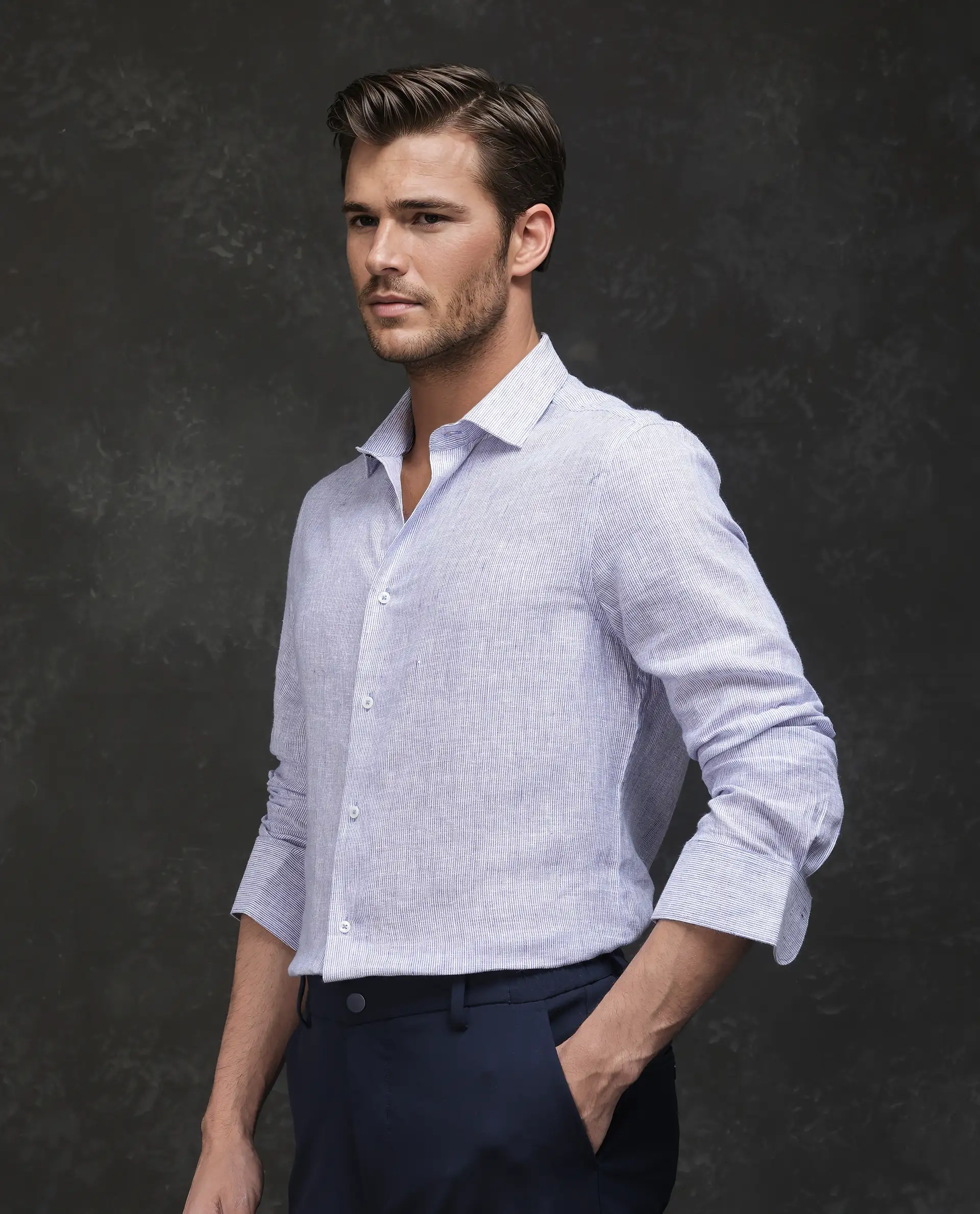 Rare Rabbit Men's Valt Light Blue Linen Blend Plain Regular Fit Full Sleeve Collared Shirt - Image 4