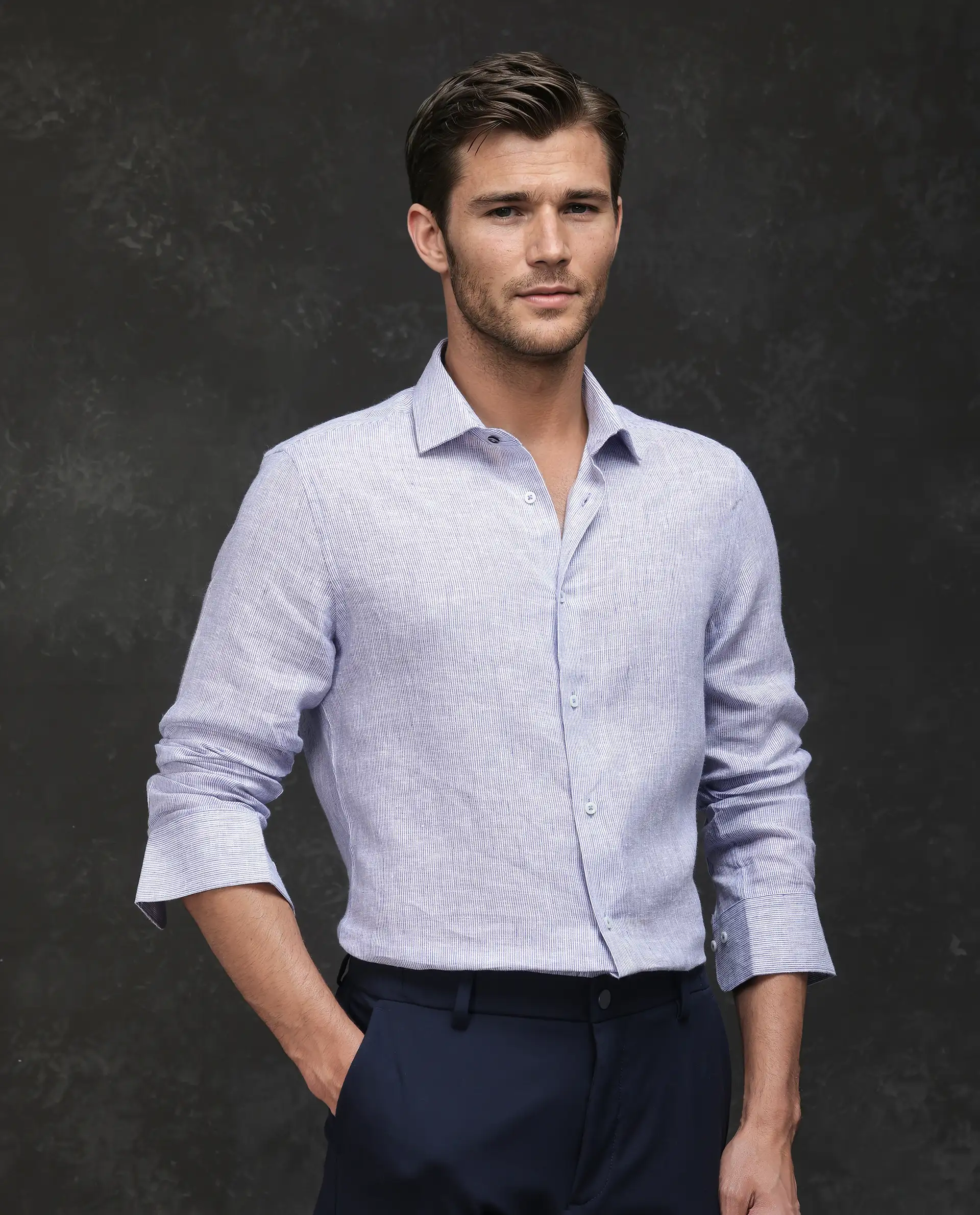 Rare Rabbit Men's Valt Light Blue Linen Blend Plain Regular Fit Full Sleeve Collared Shirt - Image 5