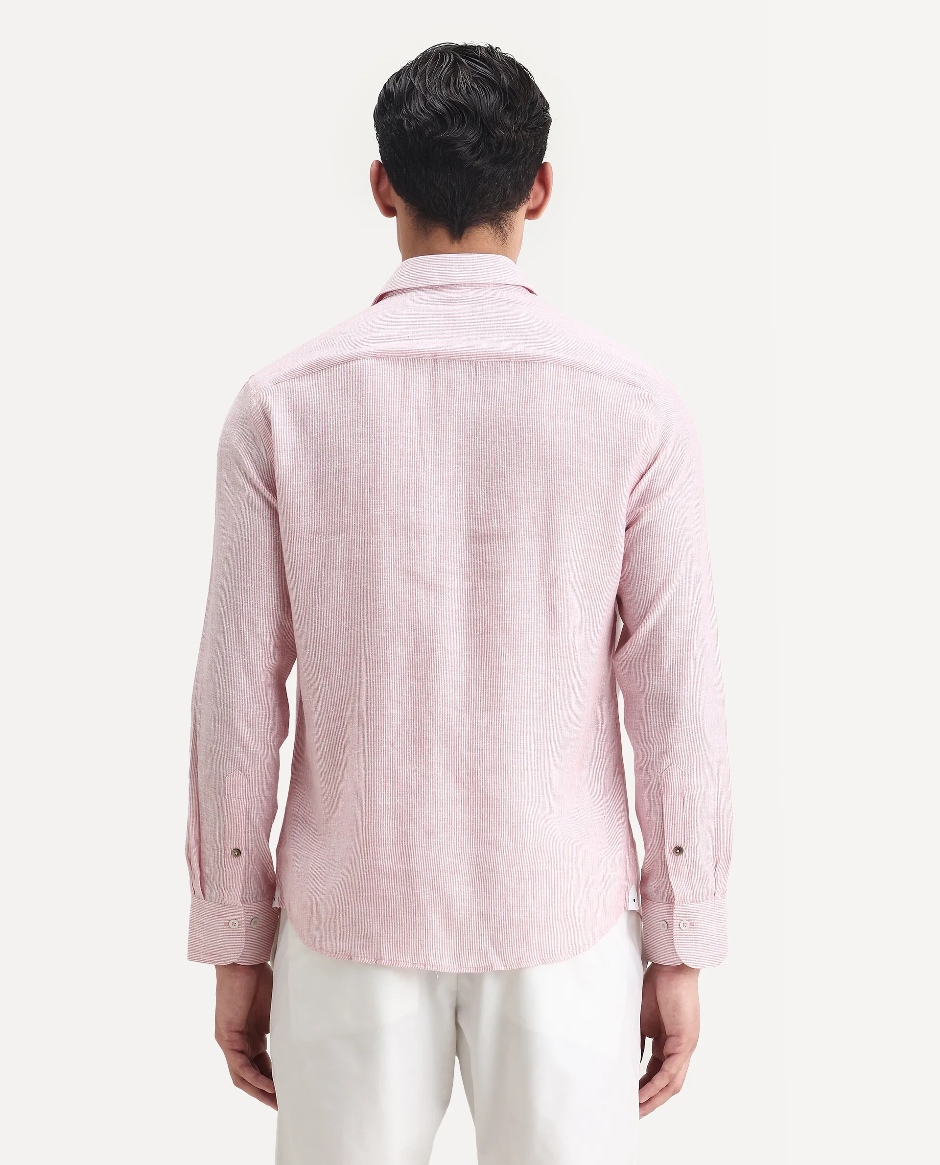 Rare Rabbit Men's Valt Light Pink Linen Blend Plain Regular Fit Full Sleeve Collared Shirt - Image 7
