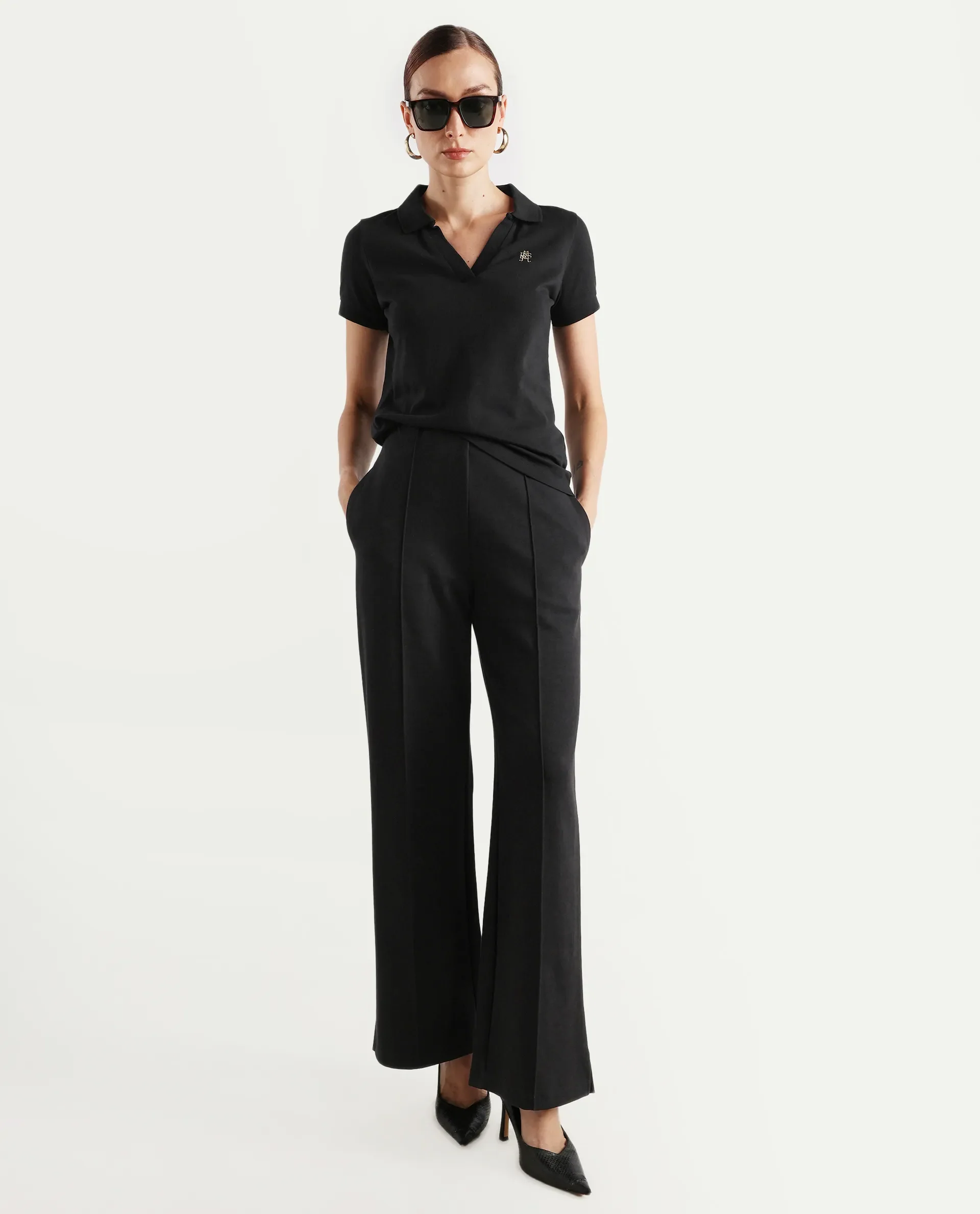 Rareism Women's Van Black Cotton Blend Polo Neck Plain Regular Fit Polo - Image 2