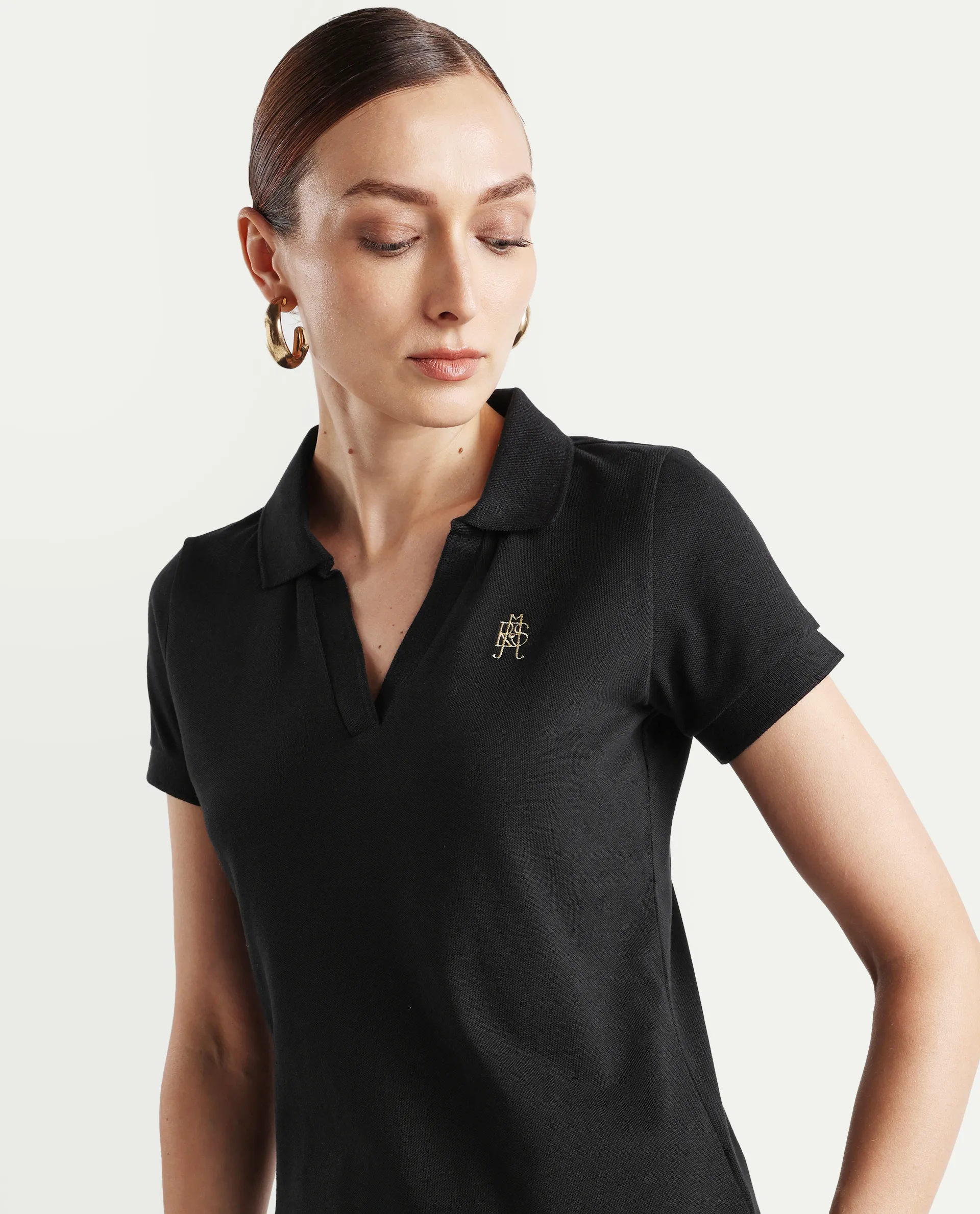 Rareism Women's Van Black Cotton Blend Polo Neck Plain Regular Fit Polo - Image 5