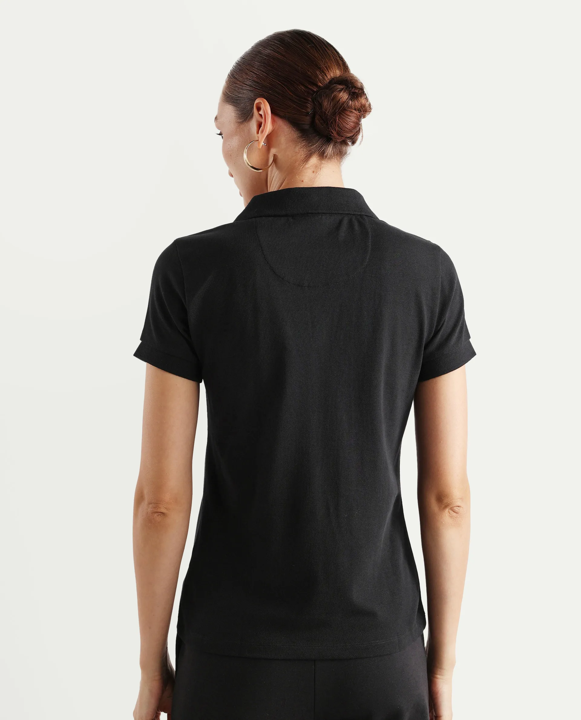 Rareism Women's Van Black Cotton Blend Polo Neck Plain Regular Fit Polo - Image 8