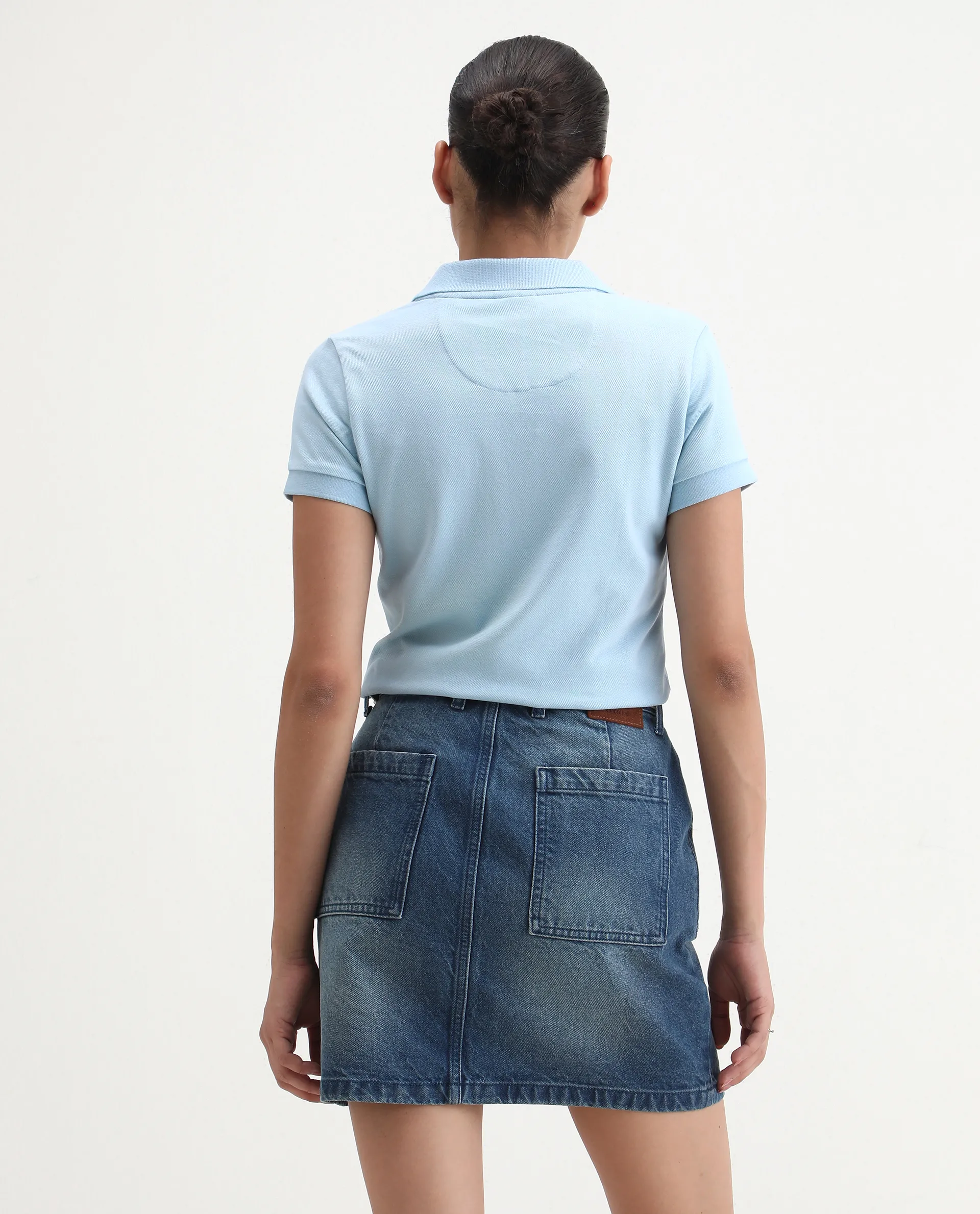 Rareism Women's Van Blue Cotton Blend Polo Neck Plain Regular Fit Polo - Image 7