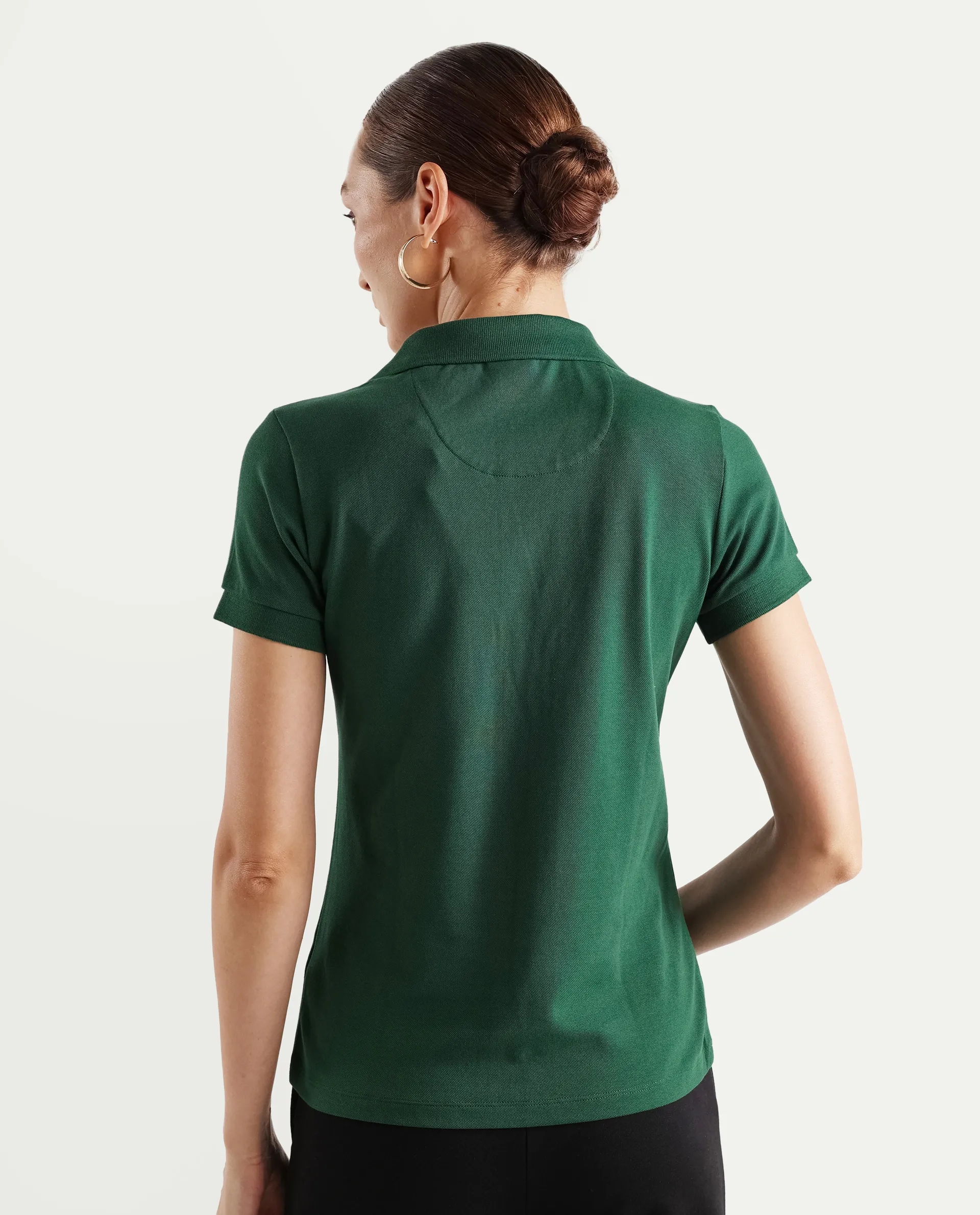 Rareism Women's Van Green Cotton Blend Polo Neck Plain Regular Fit Polo - Image 7