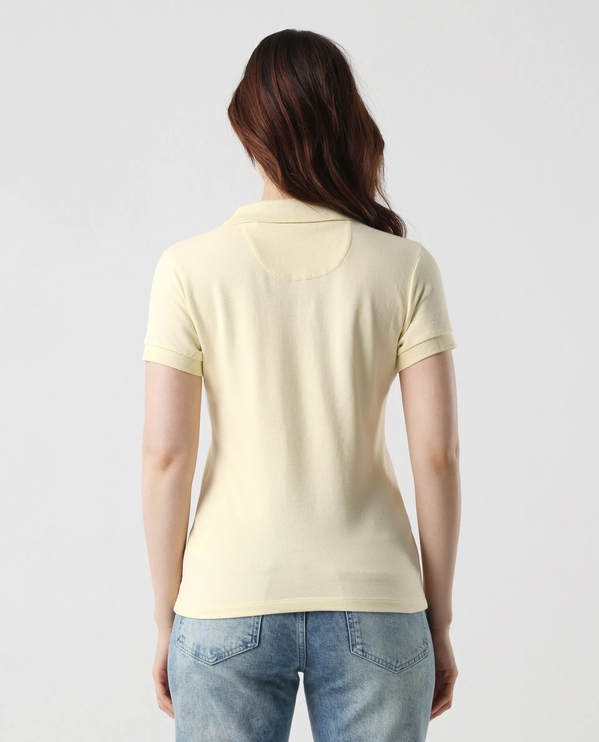 Rareism Women's Van Light Yellow Cotton Blend Polo Neck Plain Regular Fit Polo - Image 7