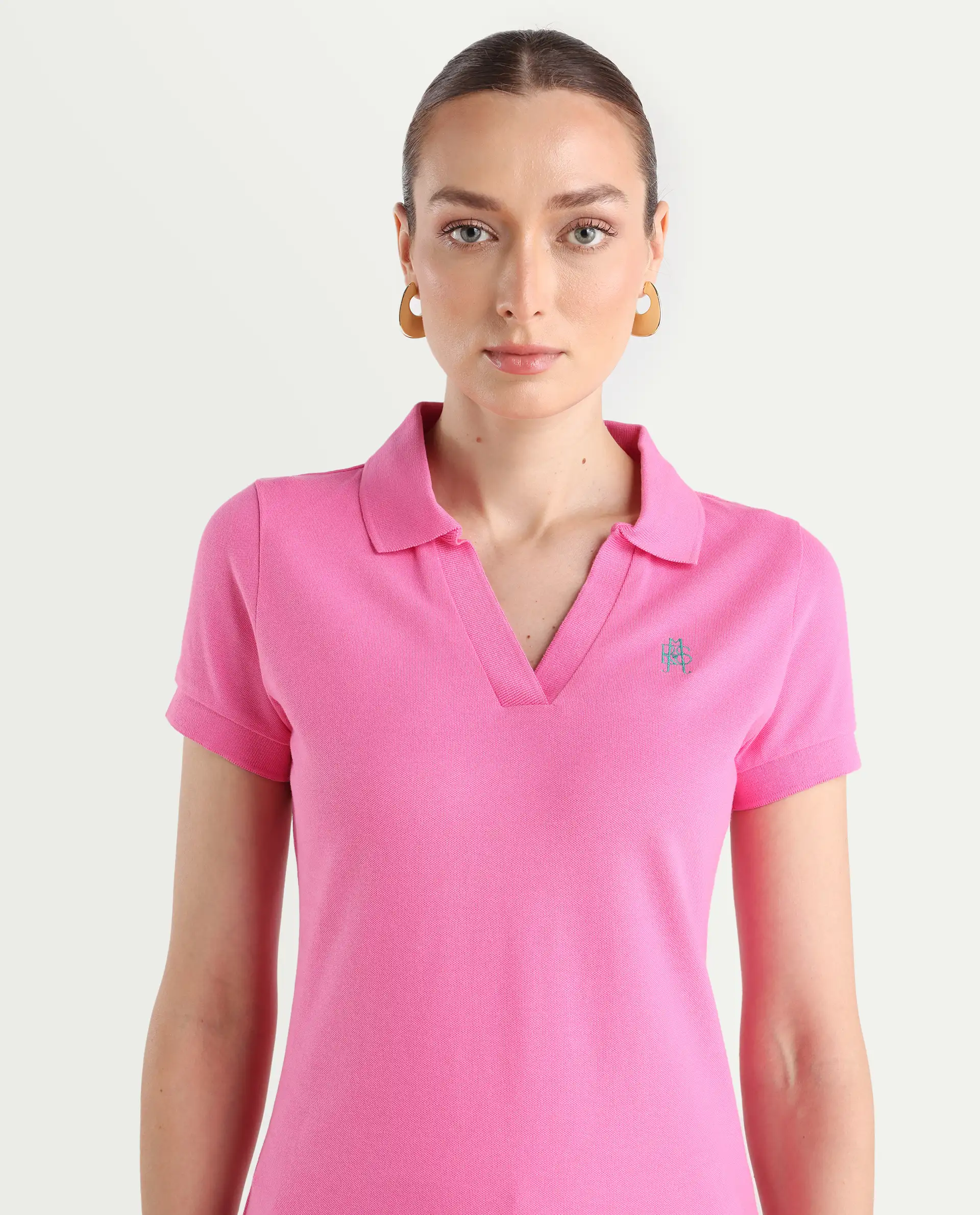 Rareism Women's Van Pink Cotton Blend Polo Neck Plain Regular Fit Polo - Image 4