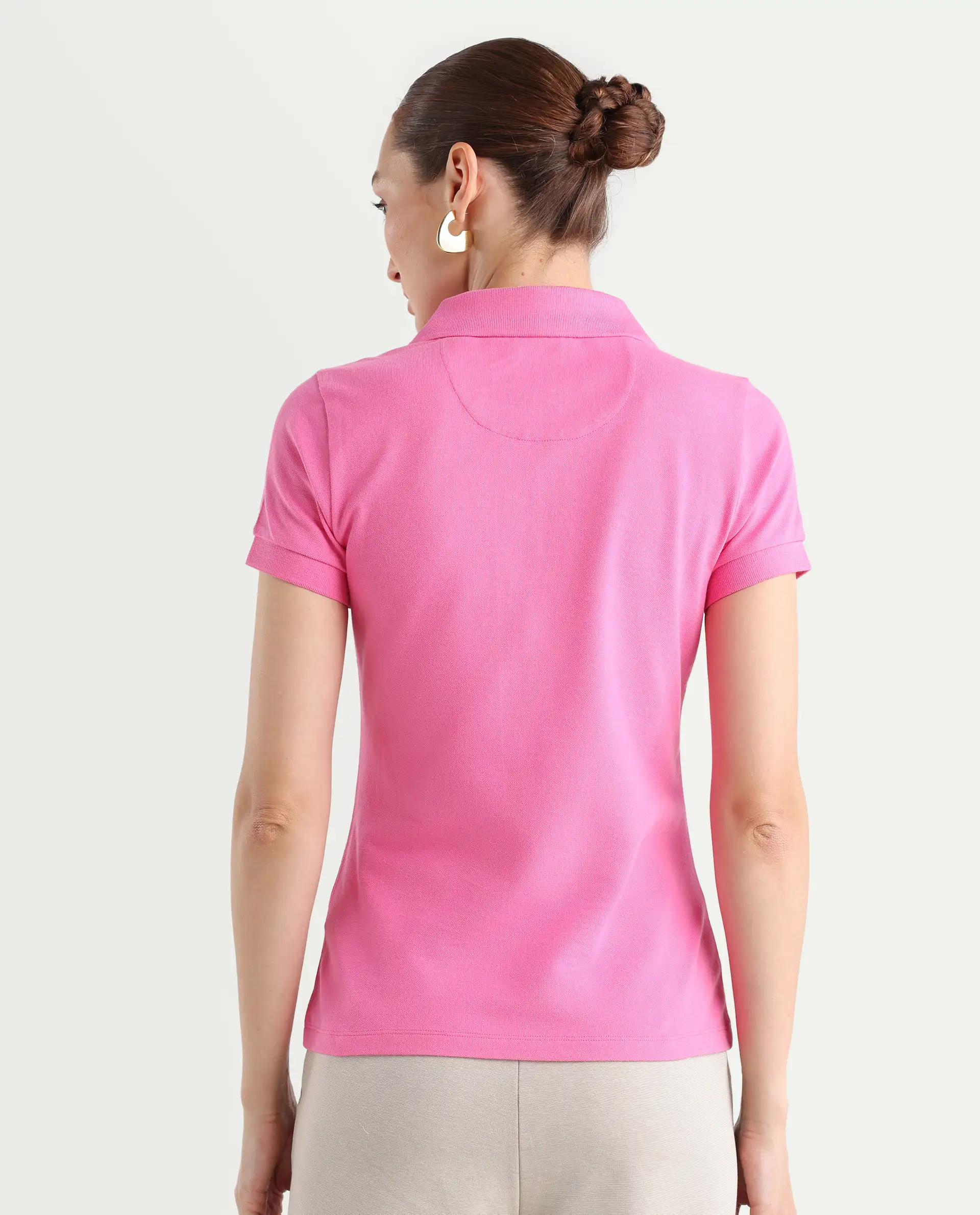 Rareism Women's Van Pink Cotton Blend Polo Neck Plain Regular Fit Polo - Image 7