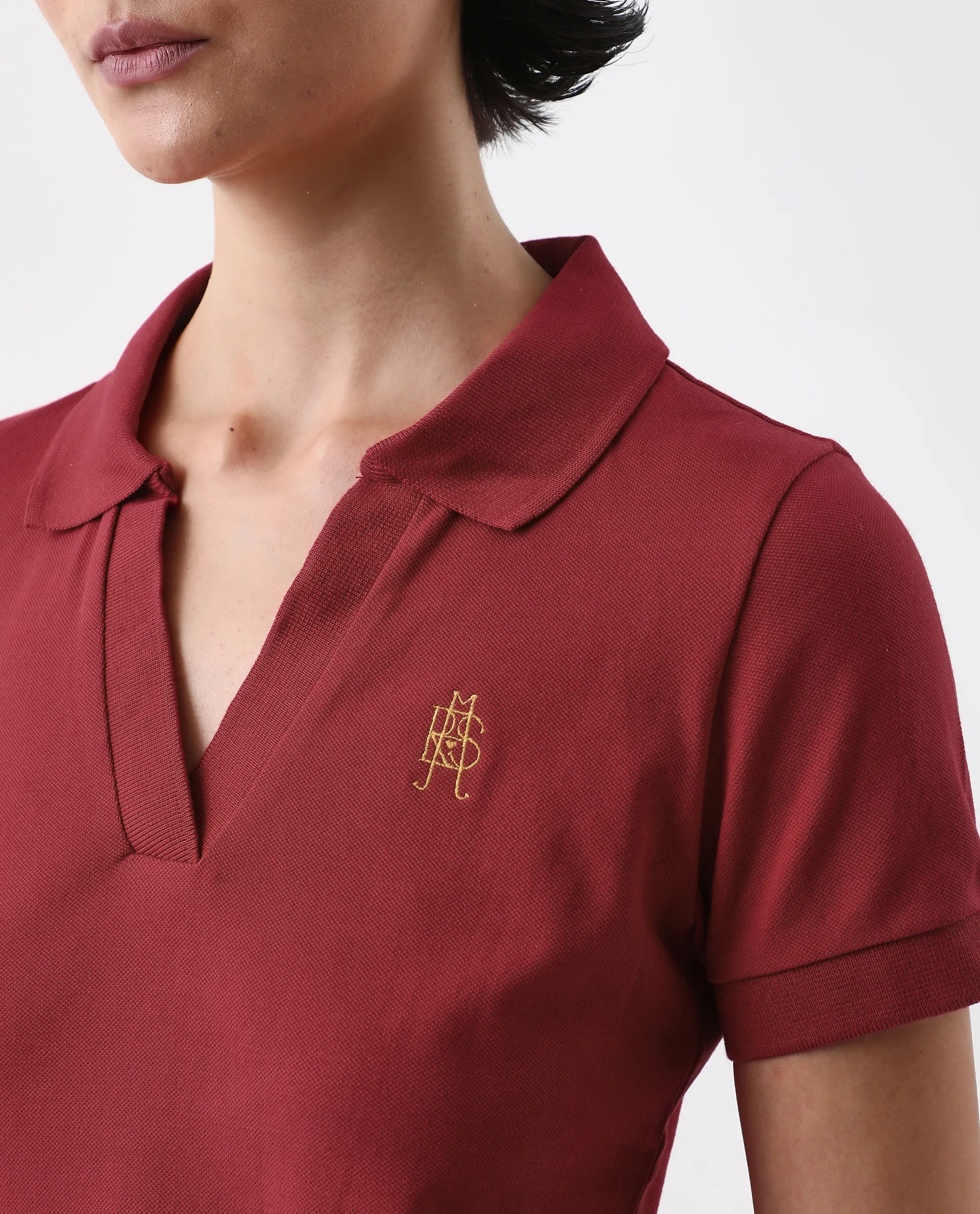 Rareism Women's Van Red Cotton Blend Polo Neck Plain Regular Fit Polo - Image 4