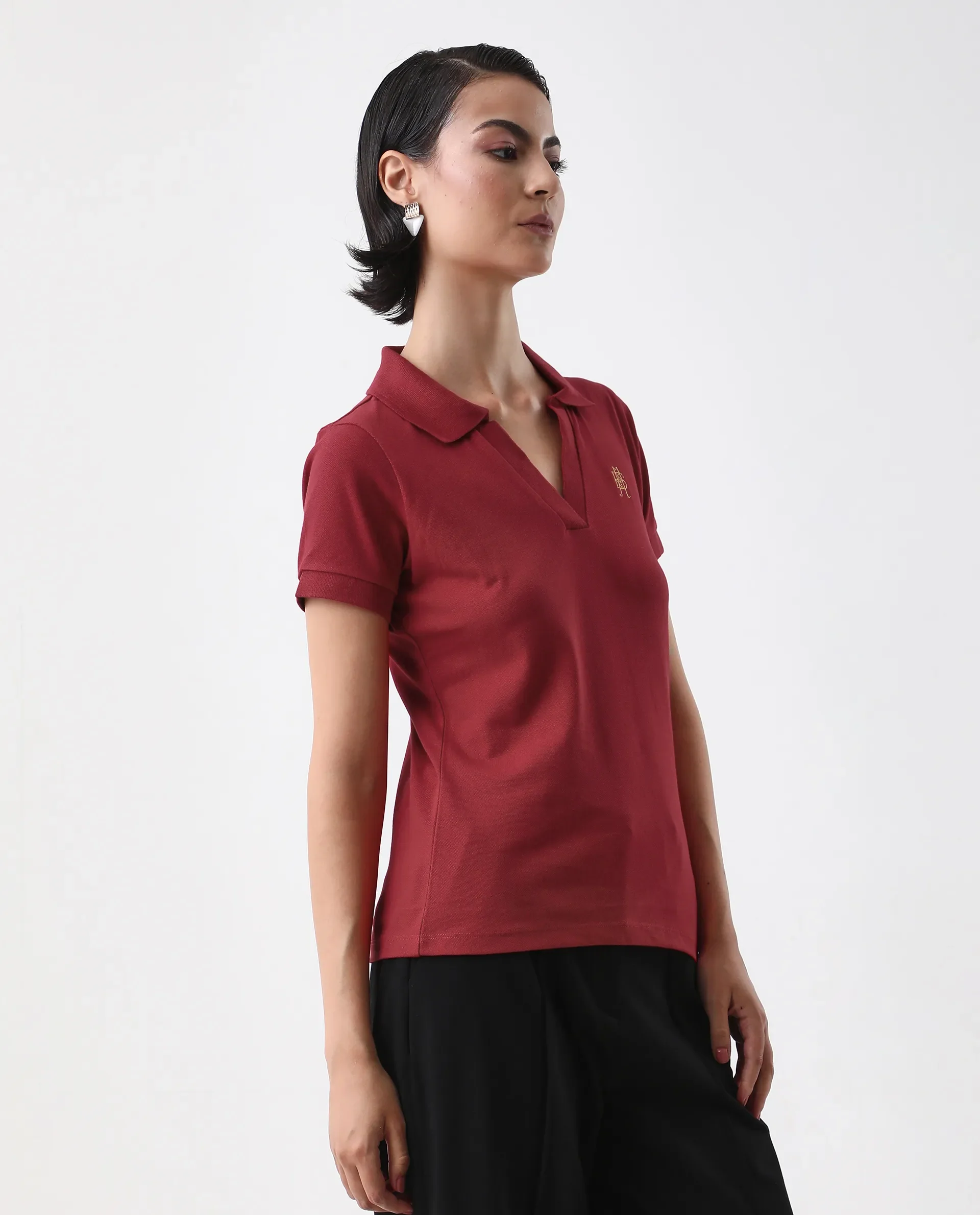 Rareism Women's Van Red Cotton Blend Polo Neck Plain Regular Fit Polo - Image 6
