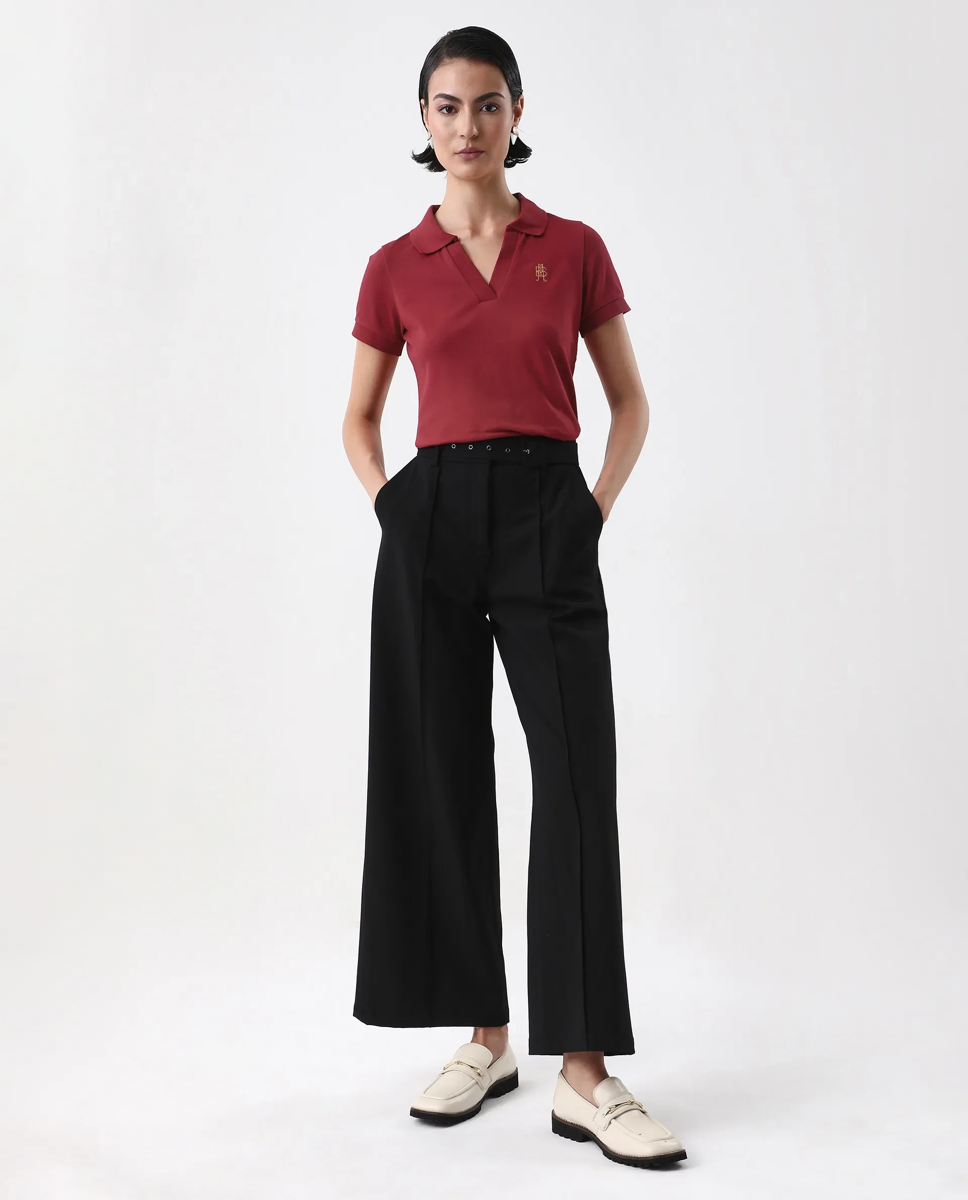 Rareism Women's Van Red Cotton Blend Polo Neck Plain Regular Fit Polo - Image 7