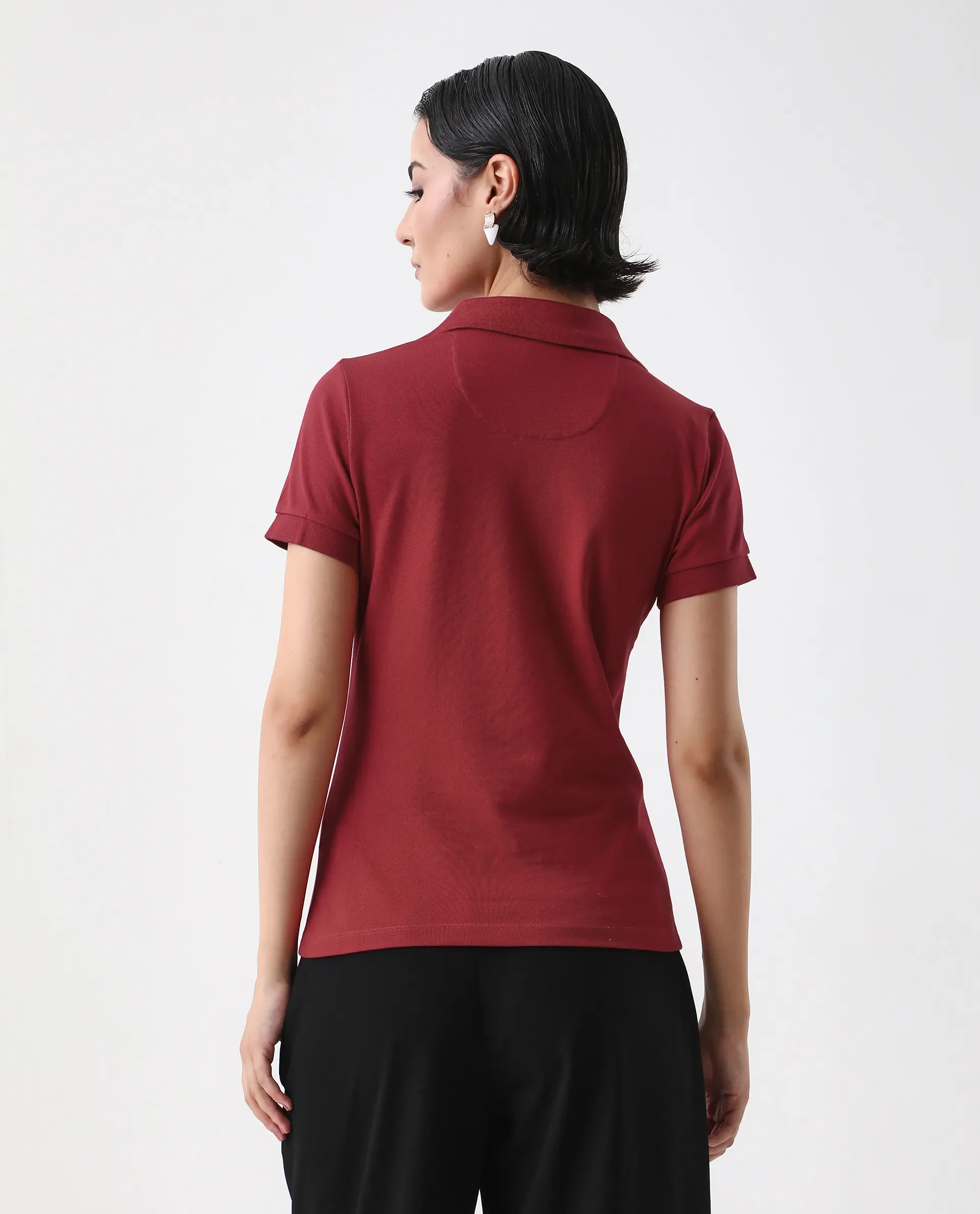 Rareism Women's Van Red Cotton Blend Polo Neck Plain Regular Fit Polo - Image 8