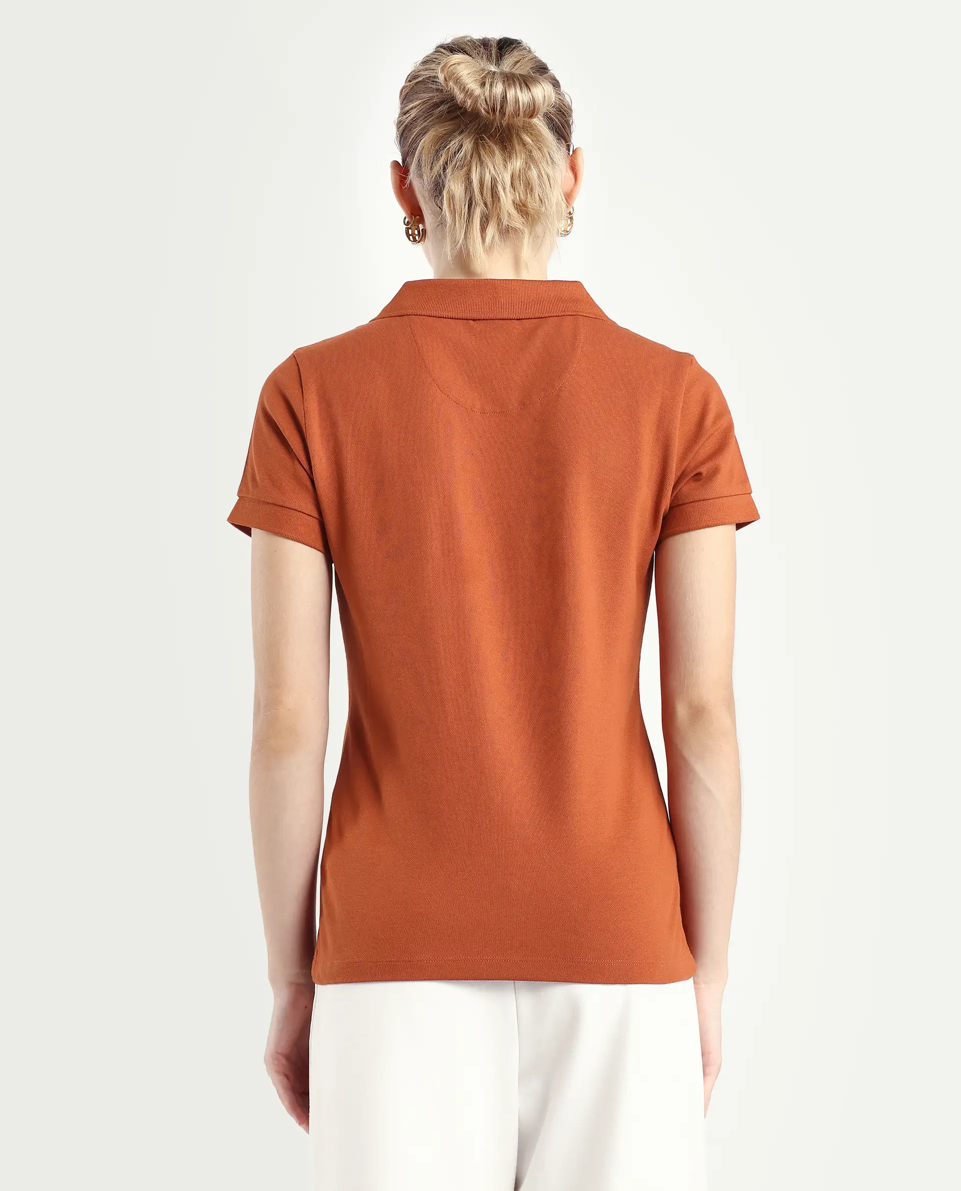 Rareism Women's Van-Rust Cotton Blend Polo Neck Plain Regular Fit Polo - Image 7
