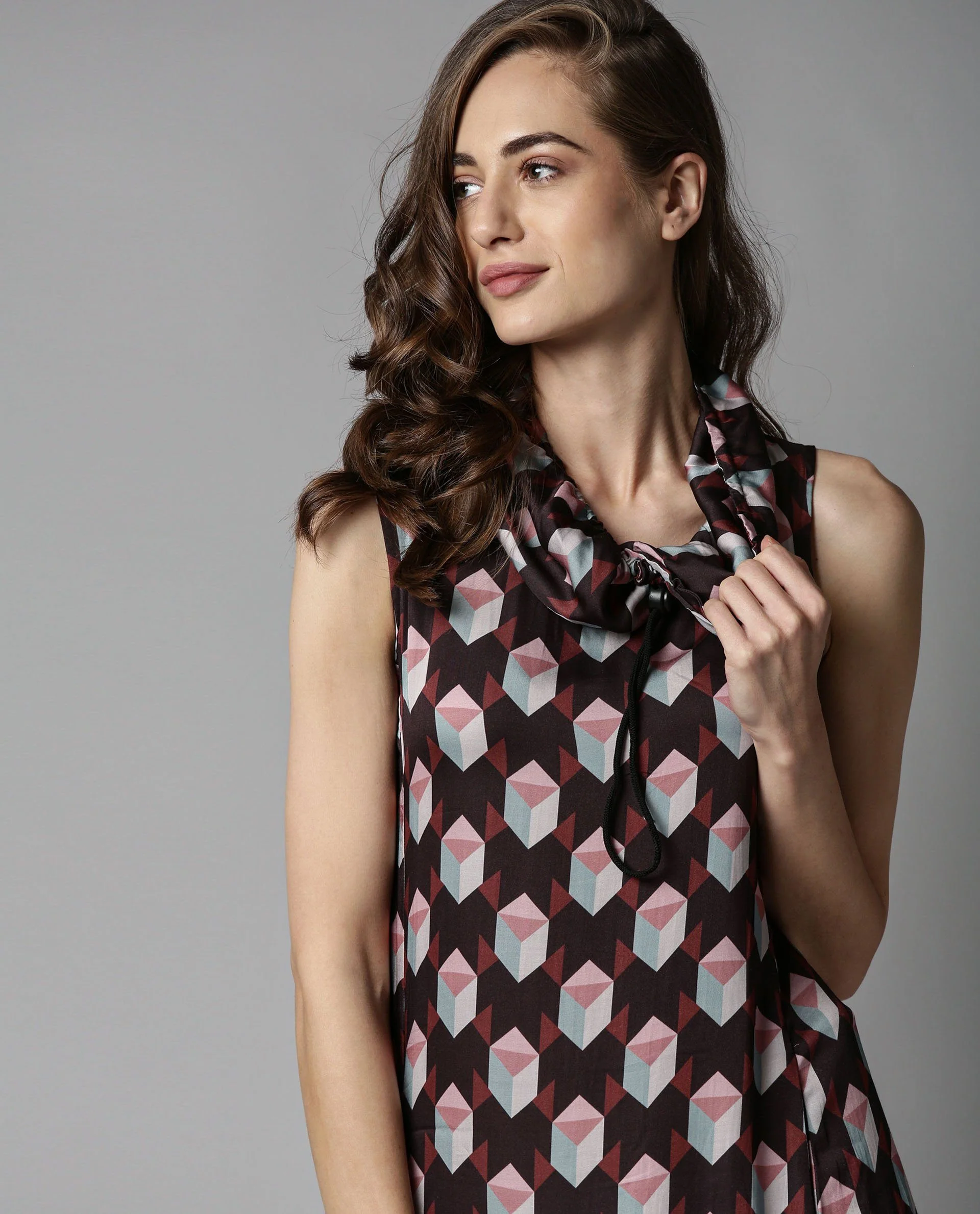 Rareism Womens Vance Coffee Dress Cotton Fabric Regular Fit Sleeveless Round Neck - Image 5