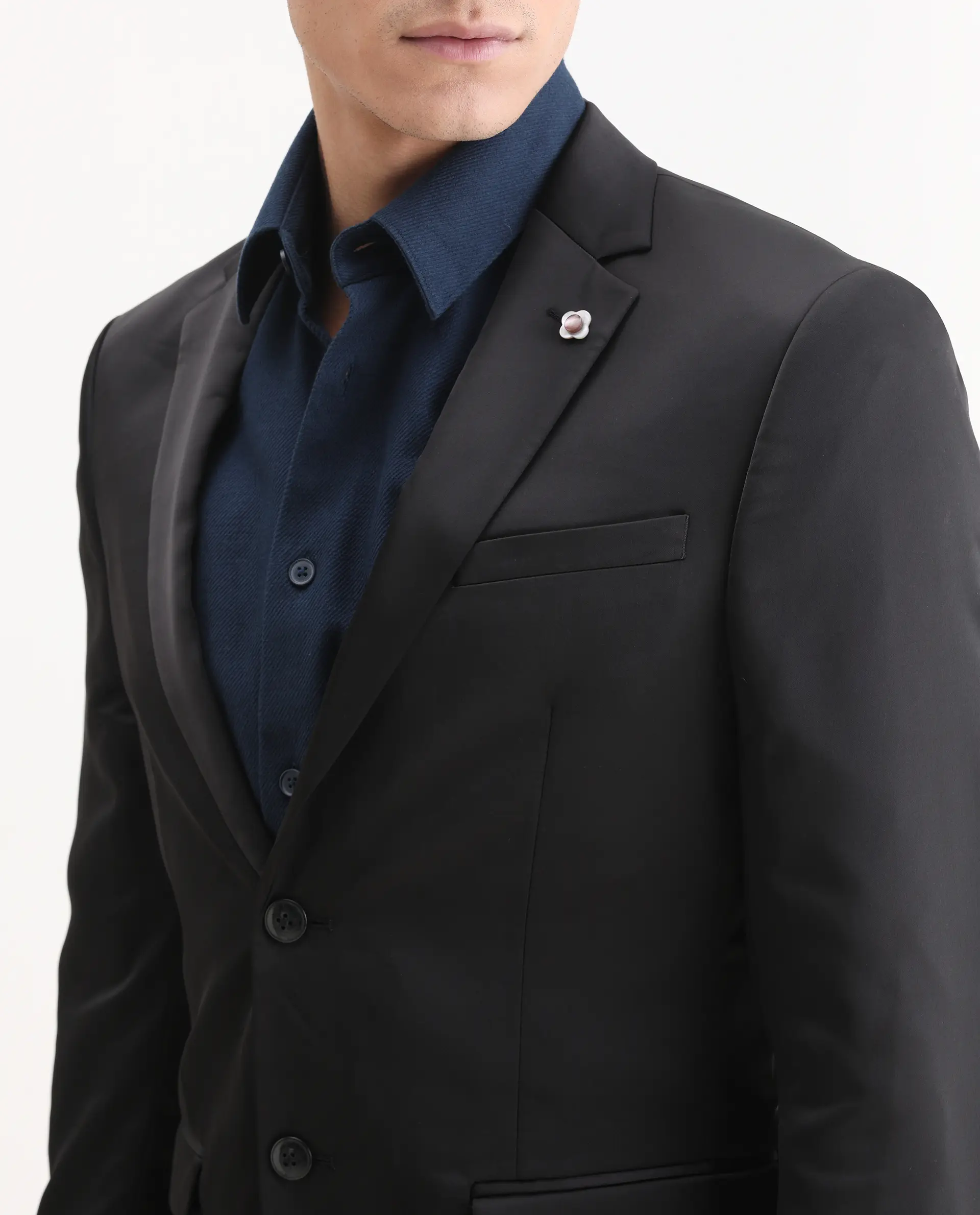 Rare Rabbit Men's Vance Black Satin Plain Tailored Fit Full Sleeve Lapel Neck Suits - Image 3