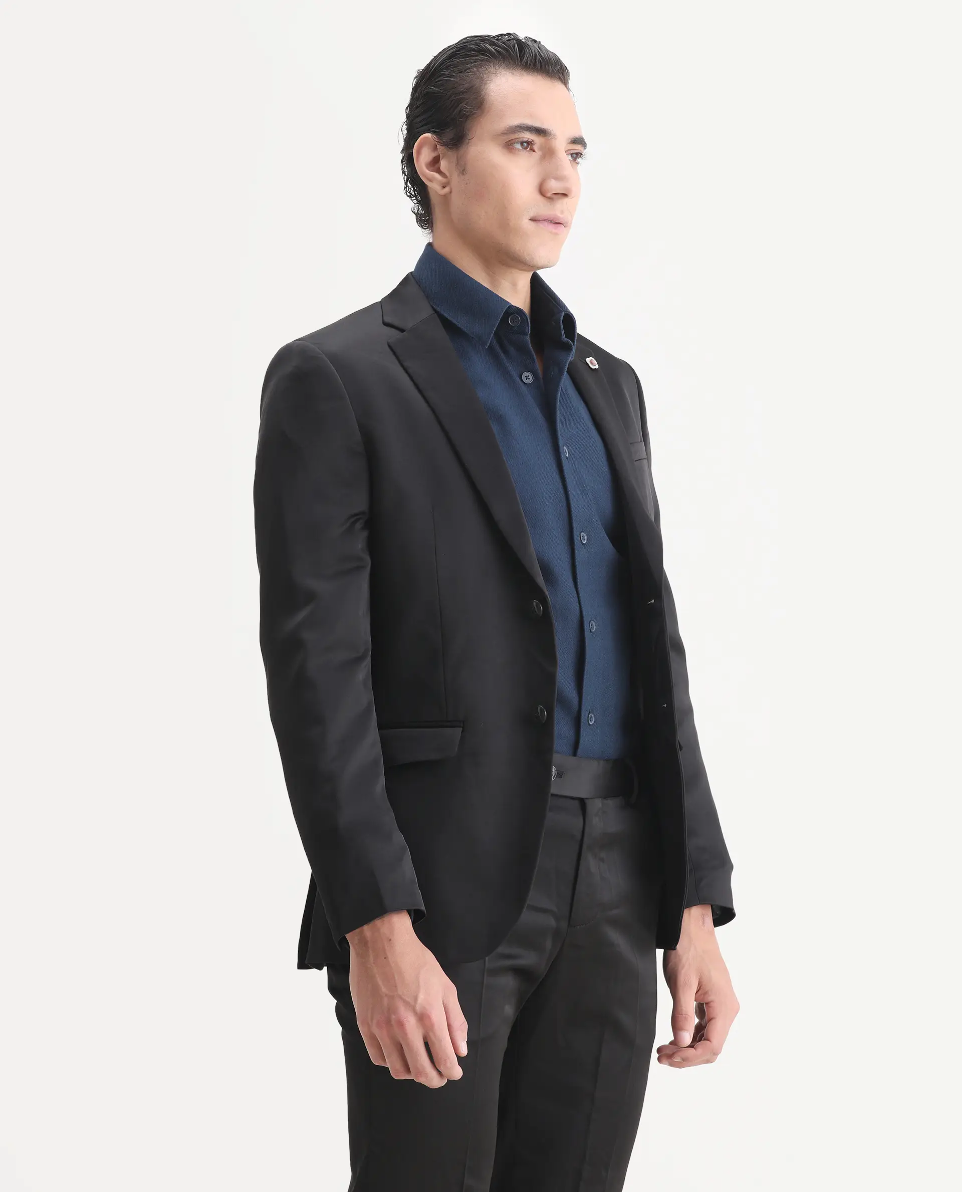Rare Rabbit Men's Vance Black Satin Plain Tailored Fit Full Sleeve Lapel Neck Suits - Image 6