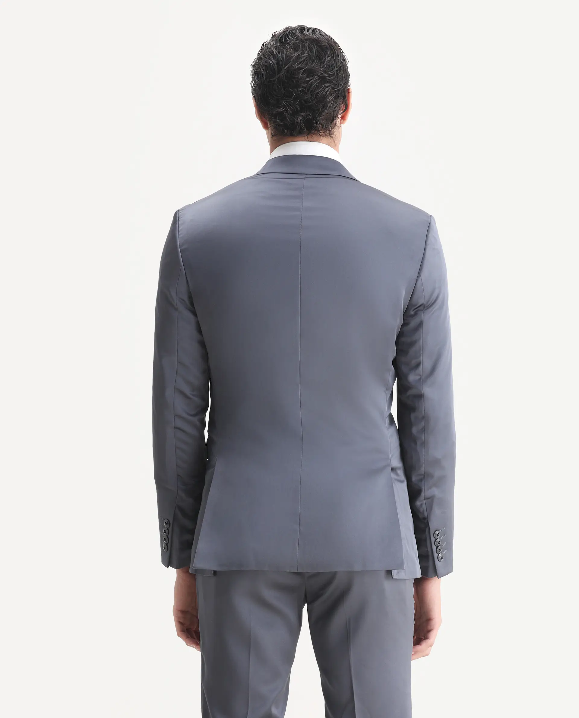 Rare Rabbit Men's Vance Dark Grey Satin Plain Tailored Fit Full Sleeve Lapel Neck Suits - Image 8