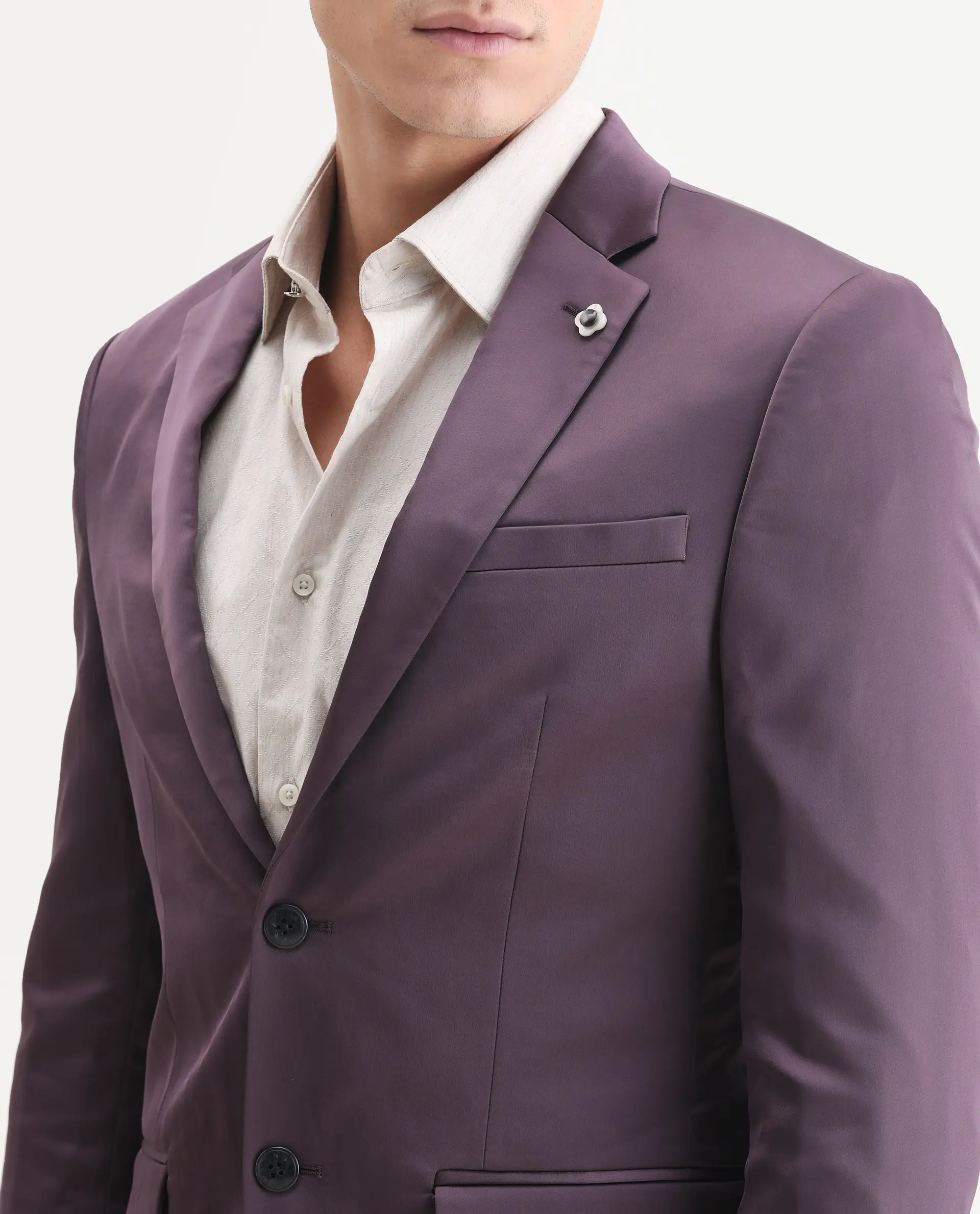 Rare Rabbit Men's Vance Dark Purple Satin Plain Tailored Fit Full Sleeve Lapel Neck Suits - Image 3