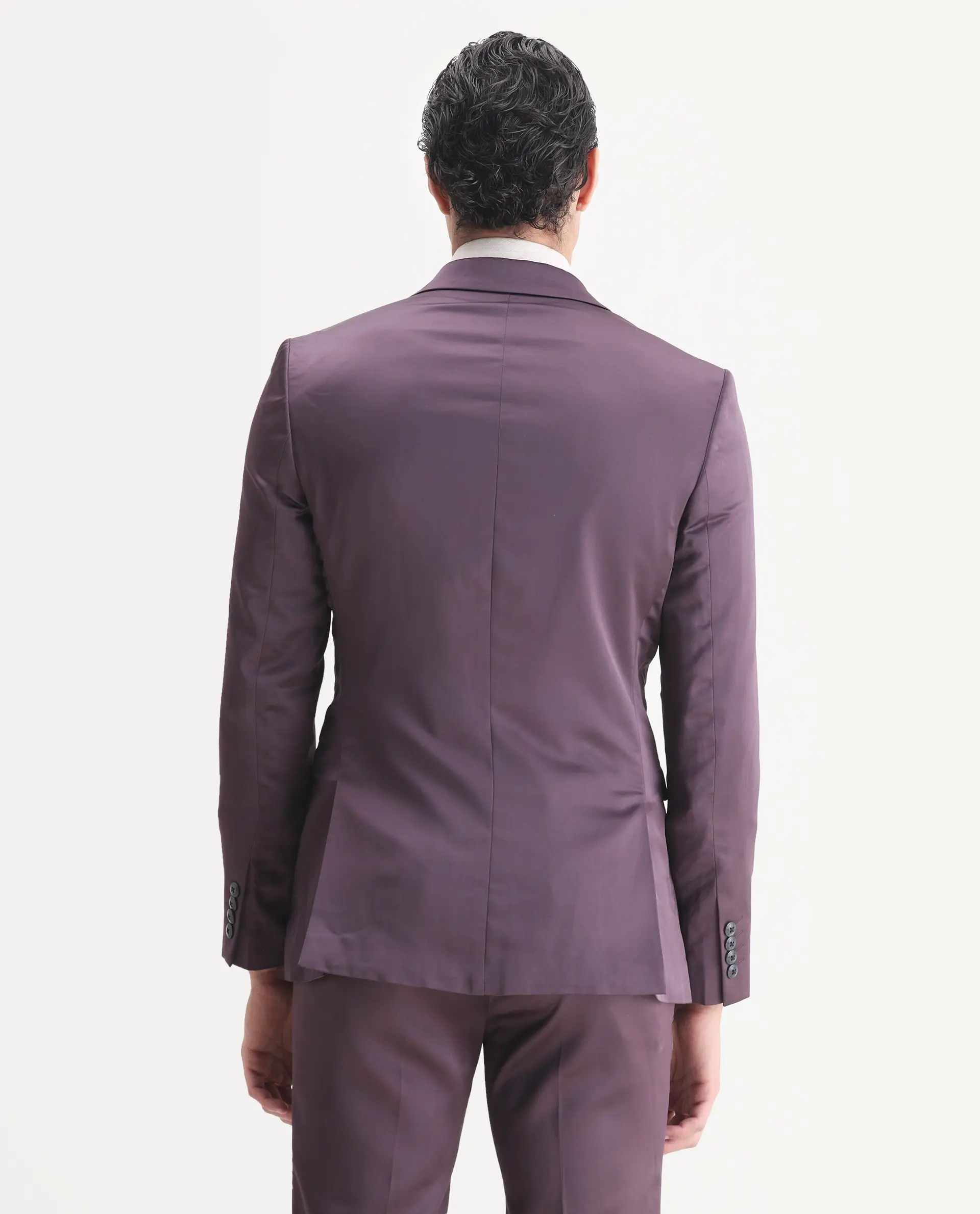 Rare Rabbit Men's Vance Dark Purple Satin Plain Tailored Fit Full Sleeve Lapel Neck Suits - Image 8