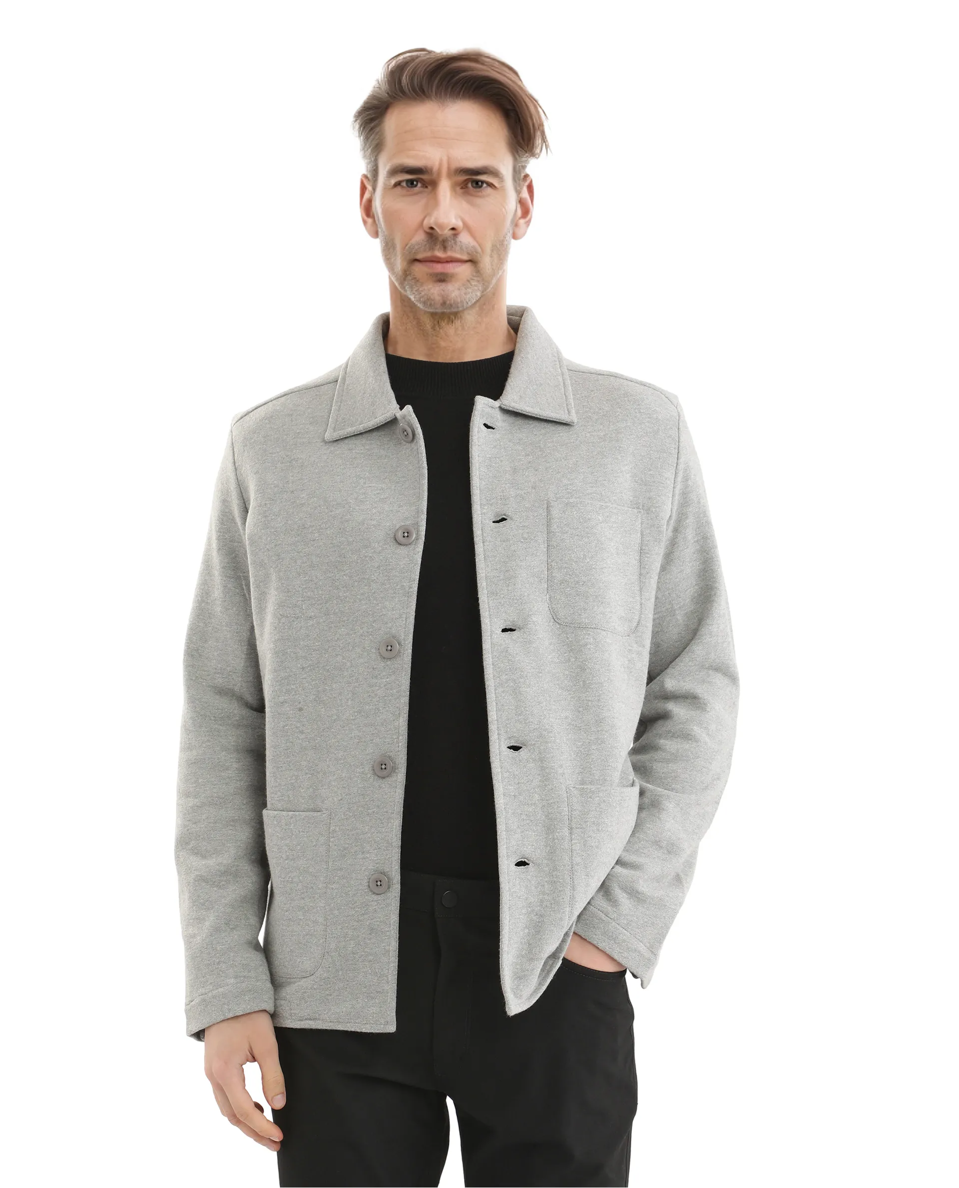 Rare Rabbit Men's Vancouver Grey Polyester Blend Plain Relaxed Fit Full Sleeve Collared Shacket - Image 3