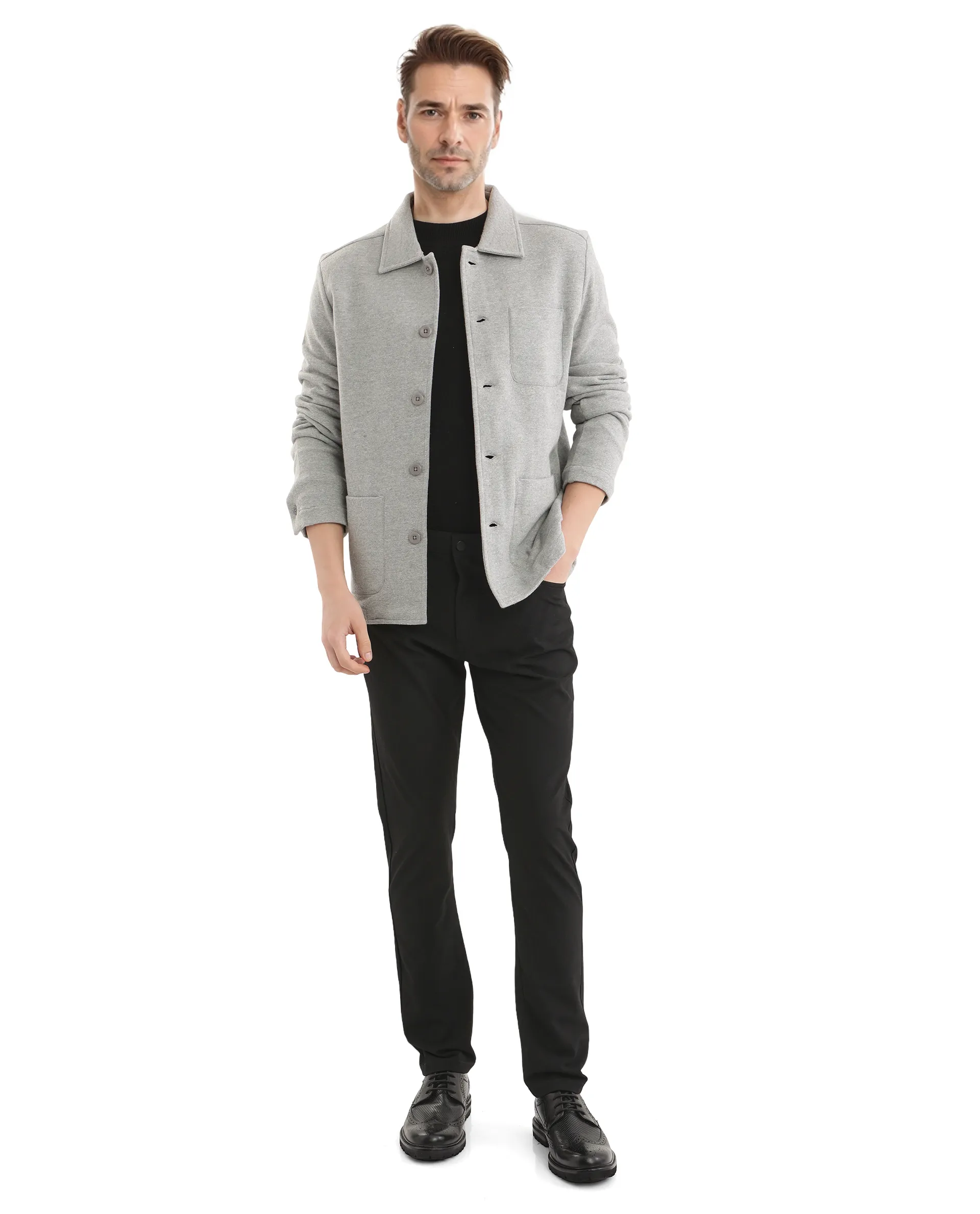 Rare Rabbit Men's Vancouver Grey Polyester Blend Plain Relaxed Fit Full Sleeve Collared Shacket - Image 4