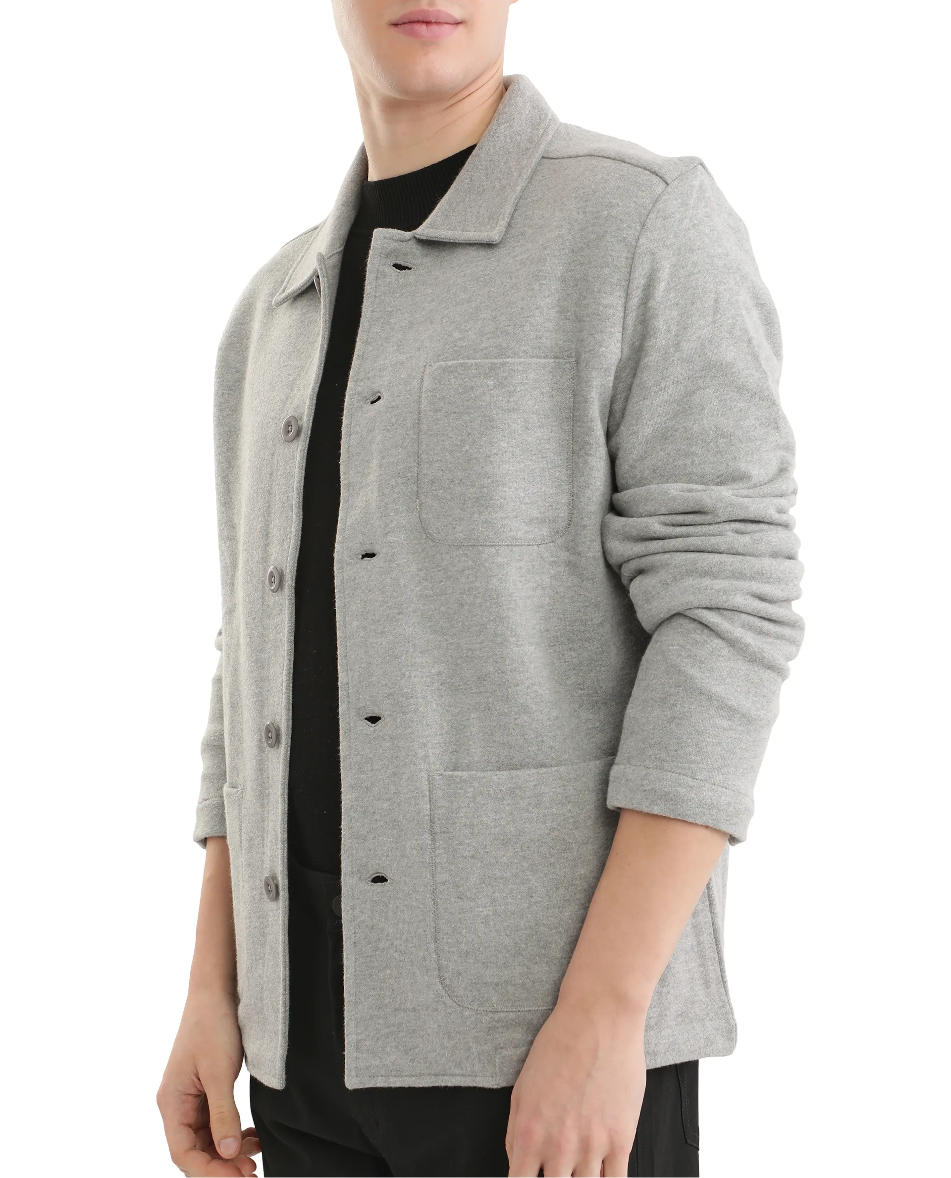 Rare Rabbit Men's Vancouver Grey Polyester Blend Plain Relaxed Fit Full Sleeve Collared Shacket - Image 5