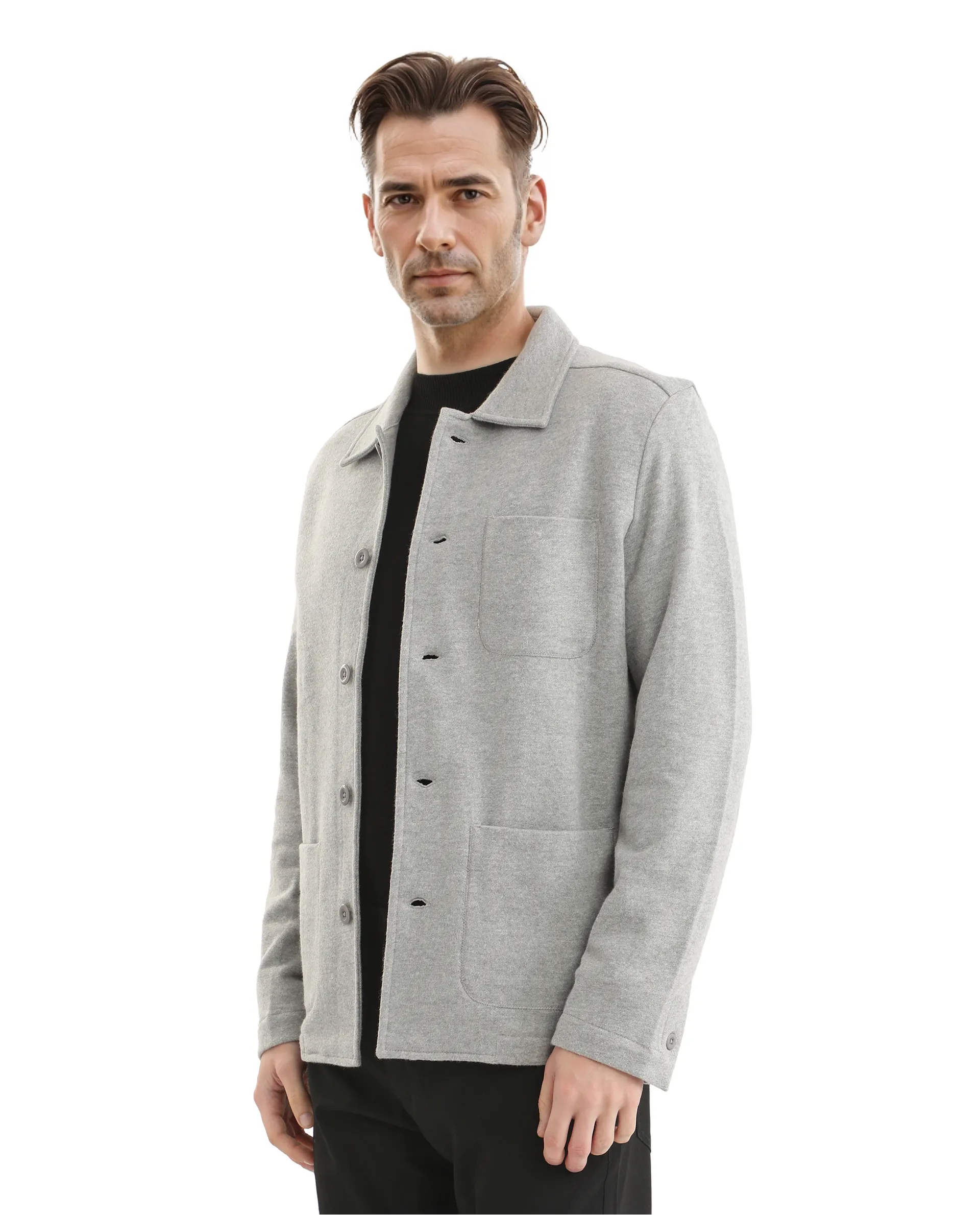Rare Rabbit Men's Vancouver Grey Polyester Blend Plain Relaxed Fit Full Sleeve Collared Shacket - Image 7