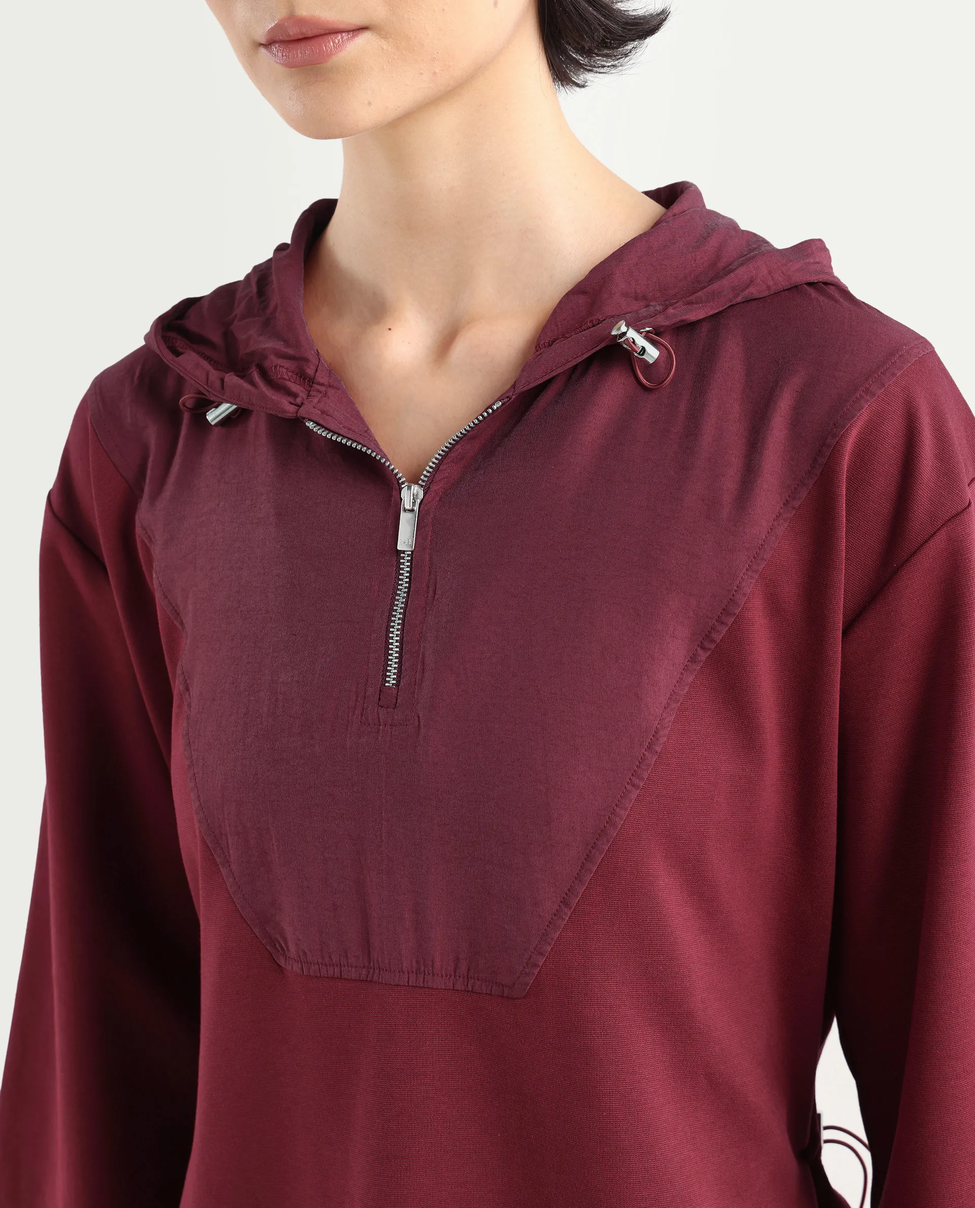 Rareism Women's Vancouver Maroon Cotton Blend Hooded Plain Relaxed Fit Sweatshirt - Image 4