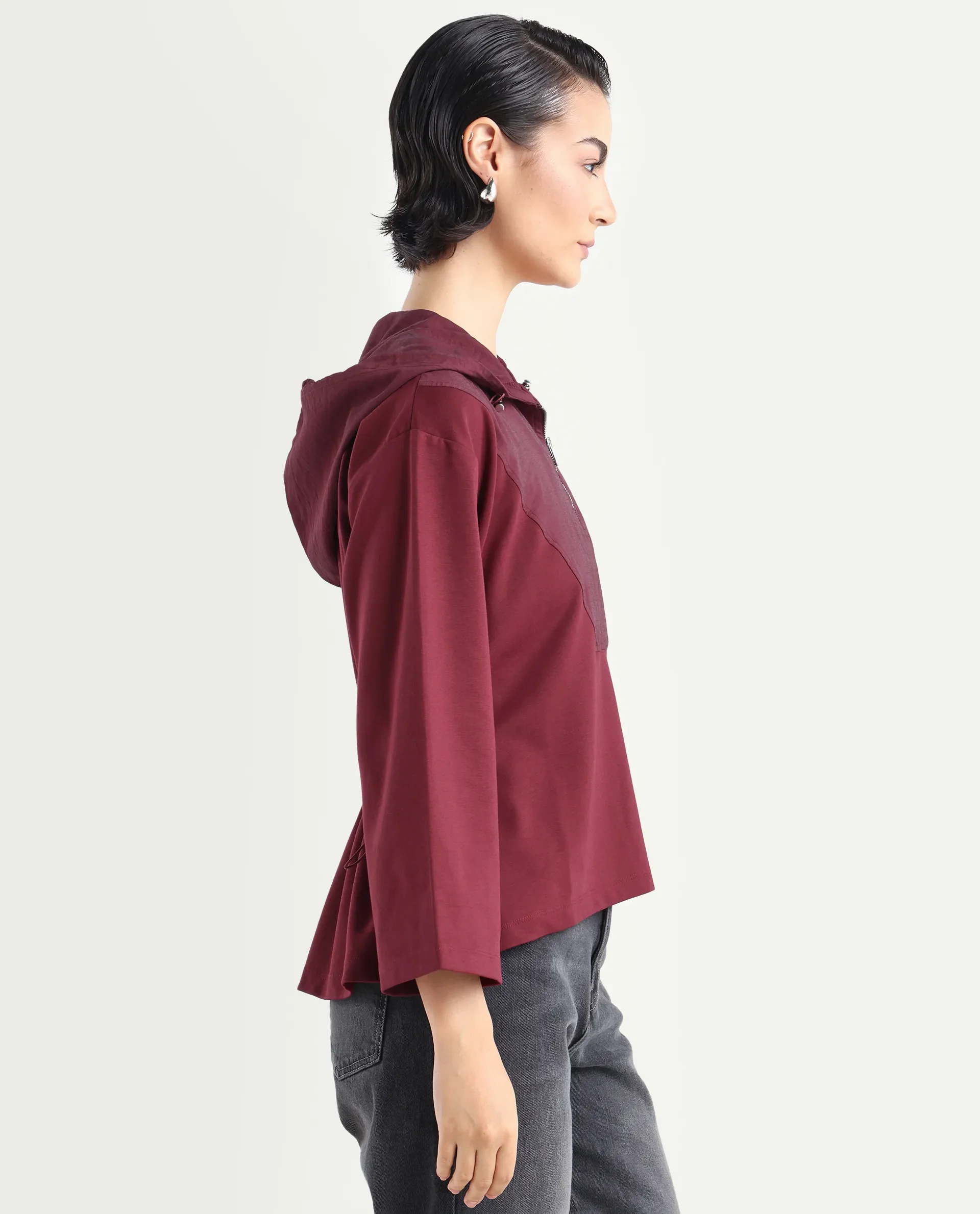 Rareism Women's Vancouver Maroon Cotton Blend Hooded Plain Relaxed Fit Sweatshirt - Image 6