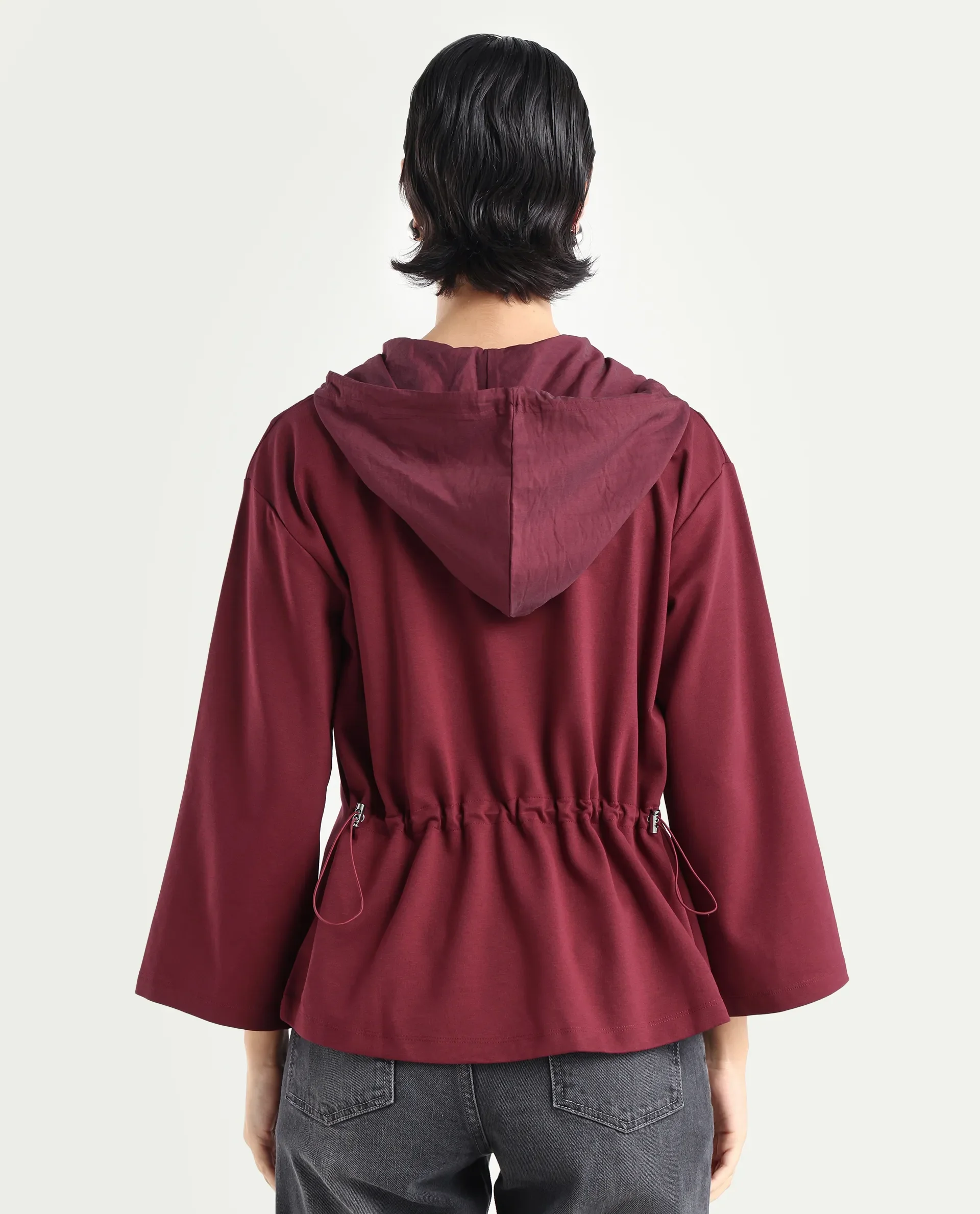 Rareism Women's Vancouver Maroon Cotton Blend Hooded Plain Relaxed Fit Sweatshirt - Image 7