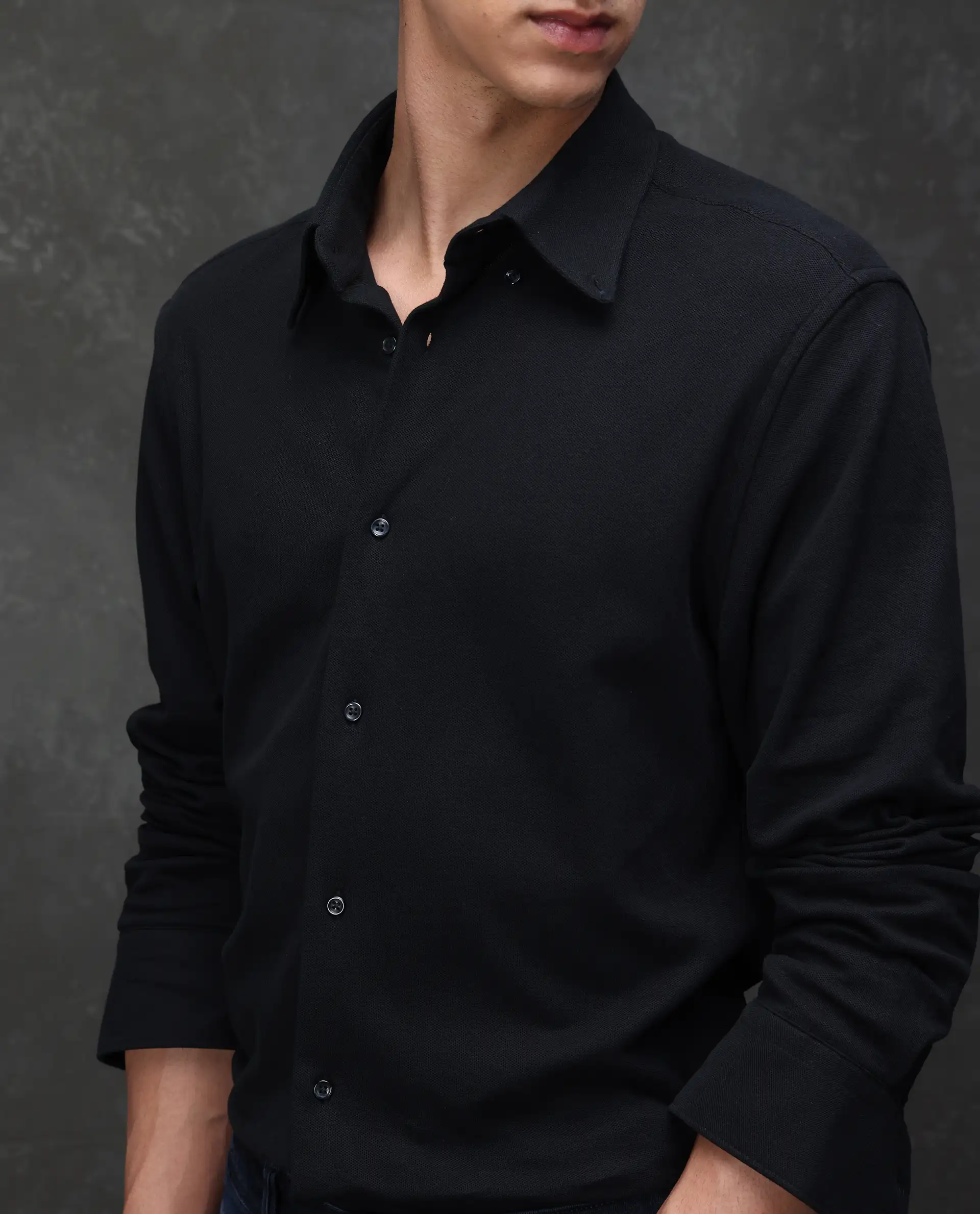 Rare Rabbit Men's Vane-25 Black Cotton Plain Regular Fit Full Sleeve Button-Down Collar Shirt - Image 3