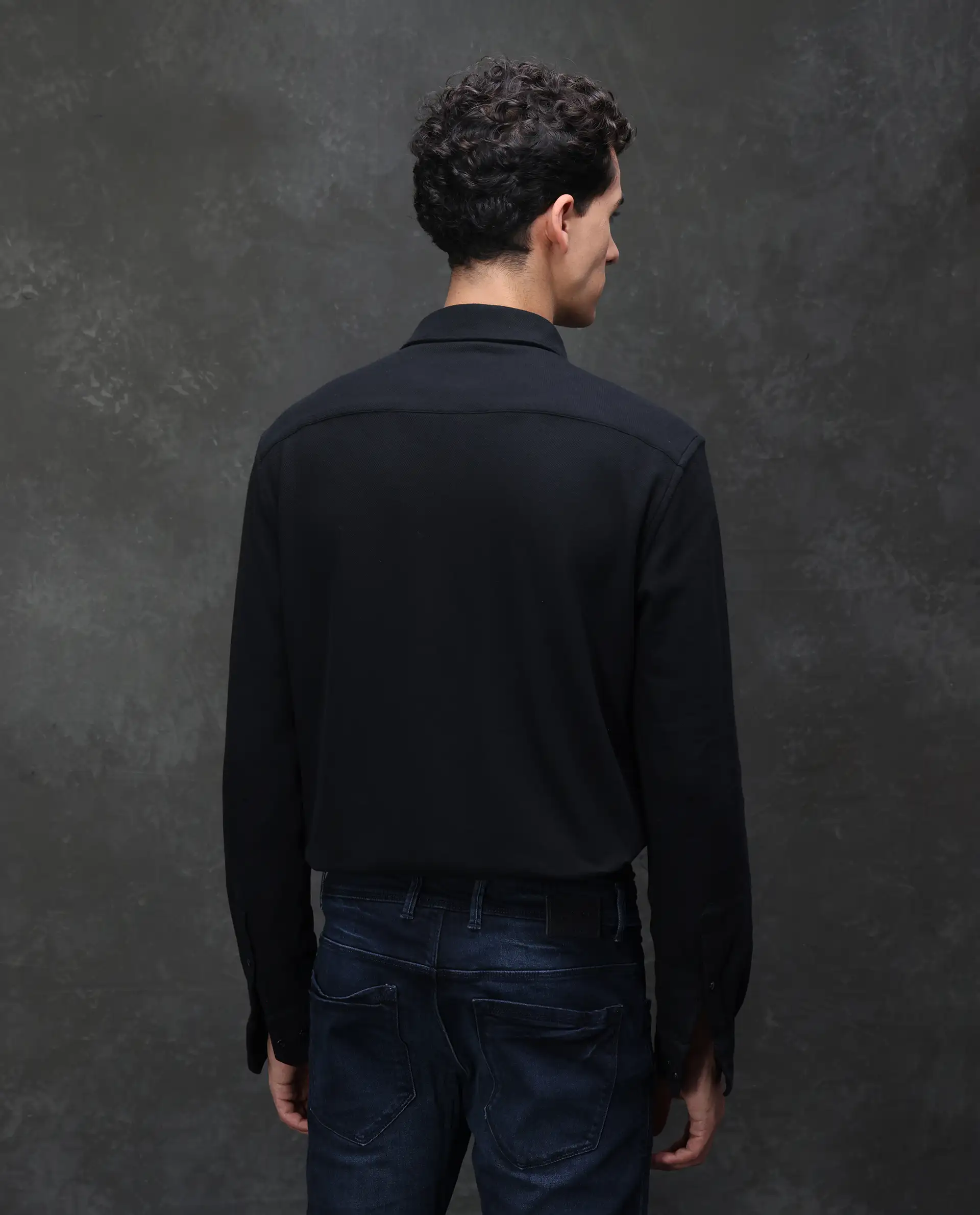 Rare Rabbit Men's Vane-25 Black Cotton Plain Regular Fit Full Sleeve Button-Down Collar Shirt - Image 7