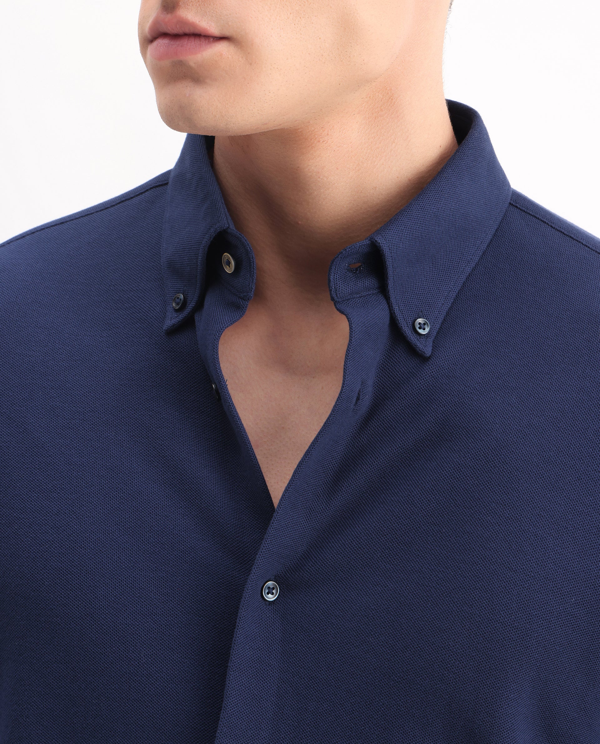 Rare Rabbit Men's Vane-25 Blue Cotton Plain Regular Fit Full Sleeve Collared Shirt - Image 4