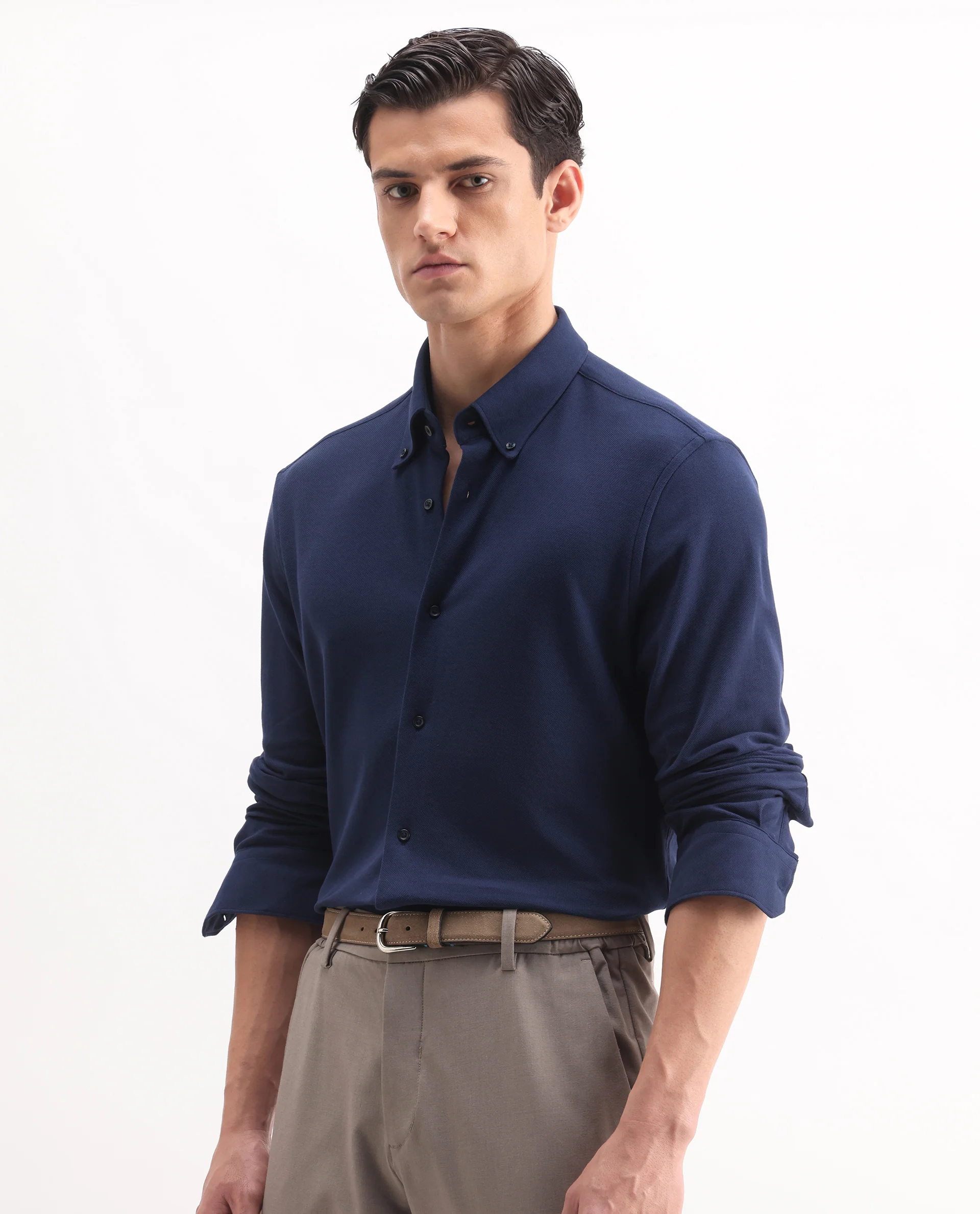 Rare Rabbit Men's Vane-25 Blue Cotton Plain Regular Fit Full Sleeve Collared Shirt - Image 7