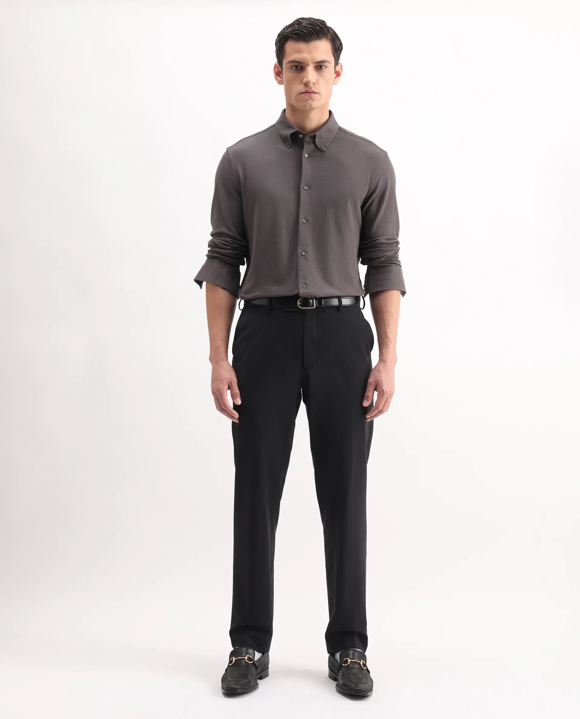 Rare Rabbit Men's Vane-25 Dusky Brown Cotton Plain Regular Fit Full Sleeve Button-Down Collar Shirt - Image 2