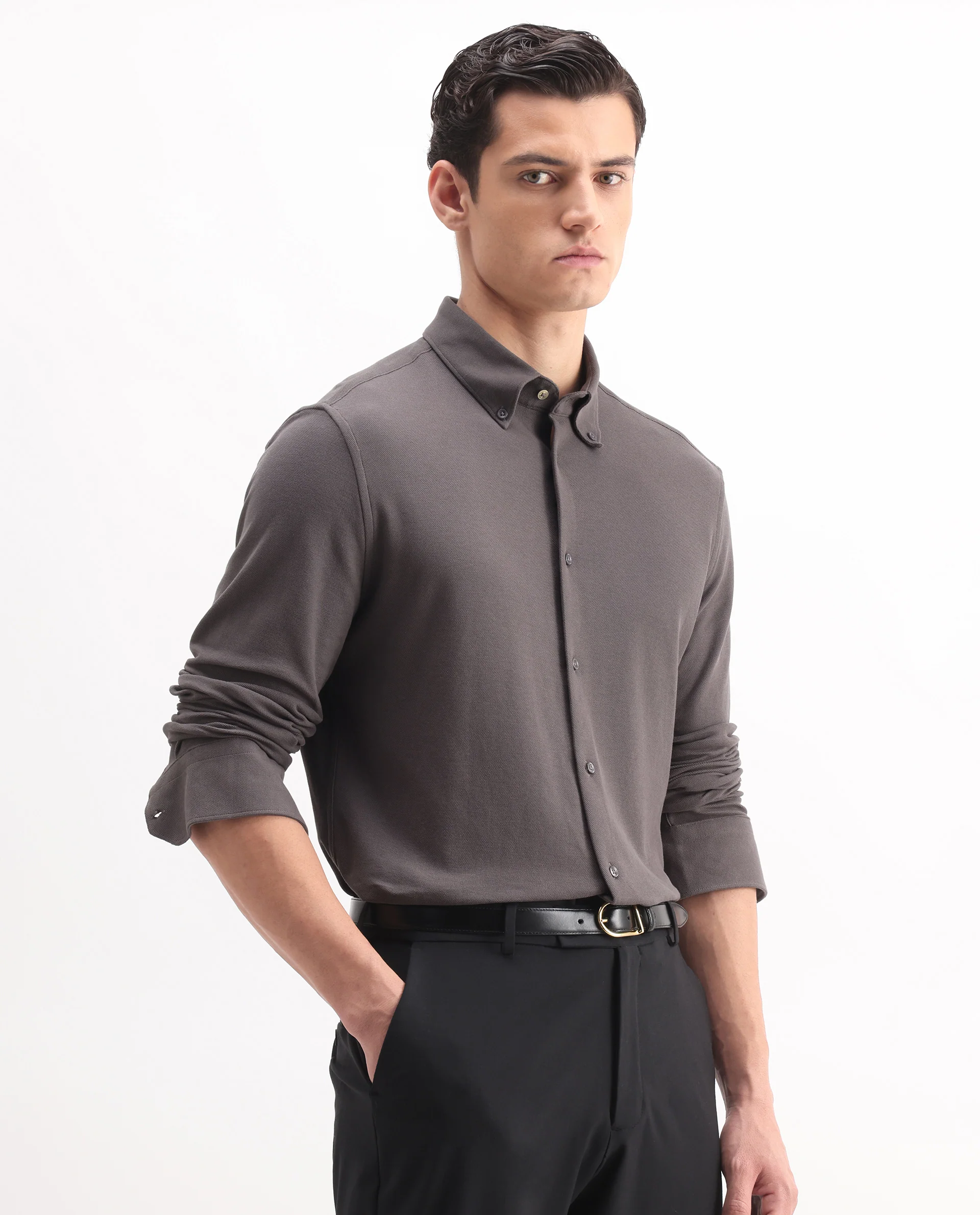 Rare Rabbit Men's Vane-25 Dusky Brown Cotton Plain Regular Fit Full Sleeve Button-Down Collar Shirt - Image 5