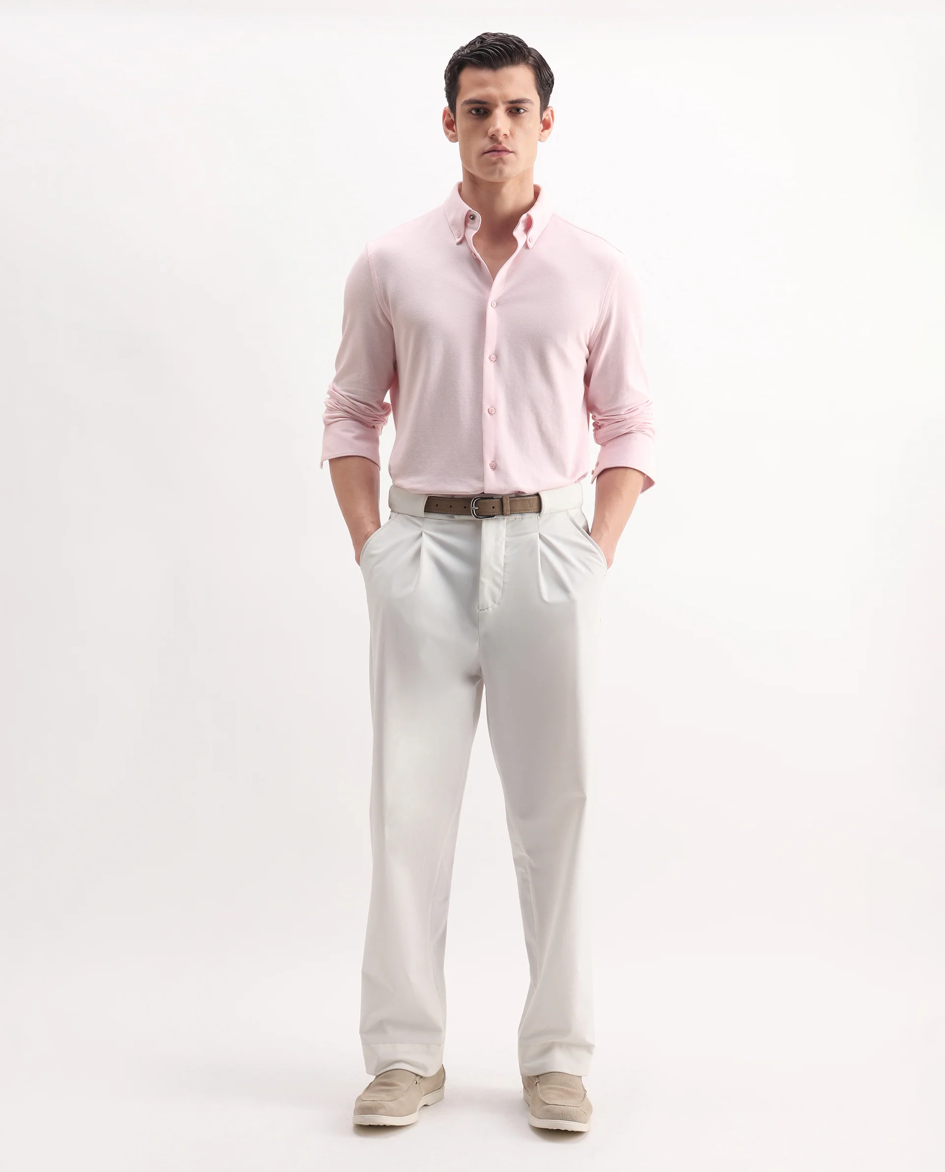 Rare Rabbit Men's Vane-25 Light Pink Cotton Plain Regular Fit Full Sleeve Button-Down Collar Shirt - Image 2