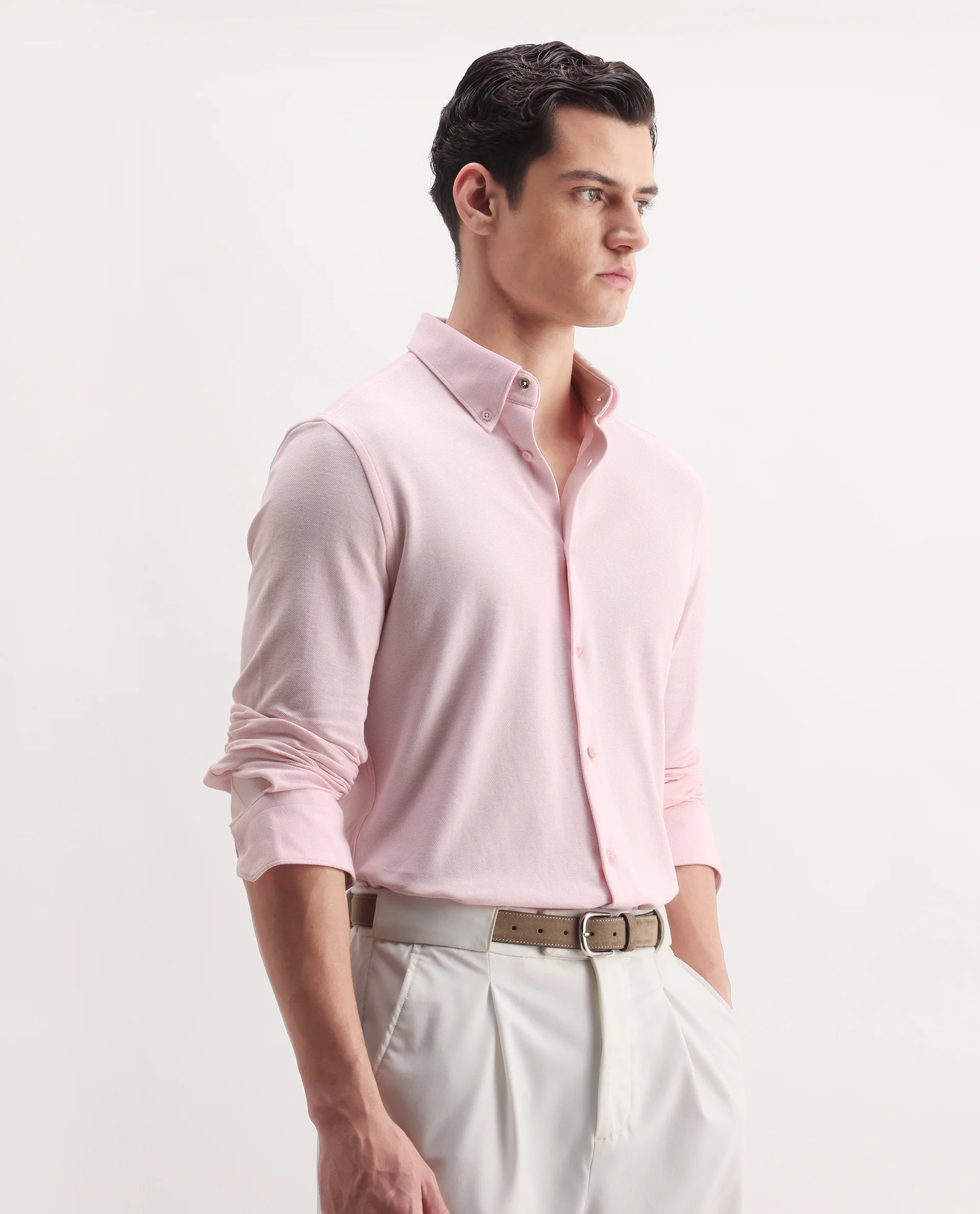 Rare Rabbit Men's Vane-25 Light Pink Cotton Plain Regular Fit Full Sleeve Button-Down Collar Shirt - Image 4