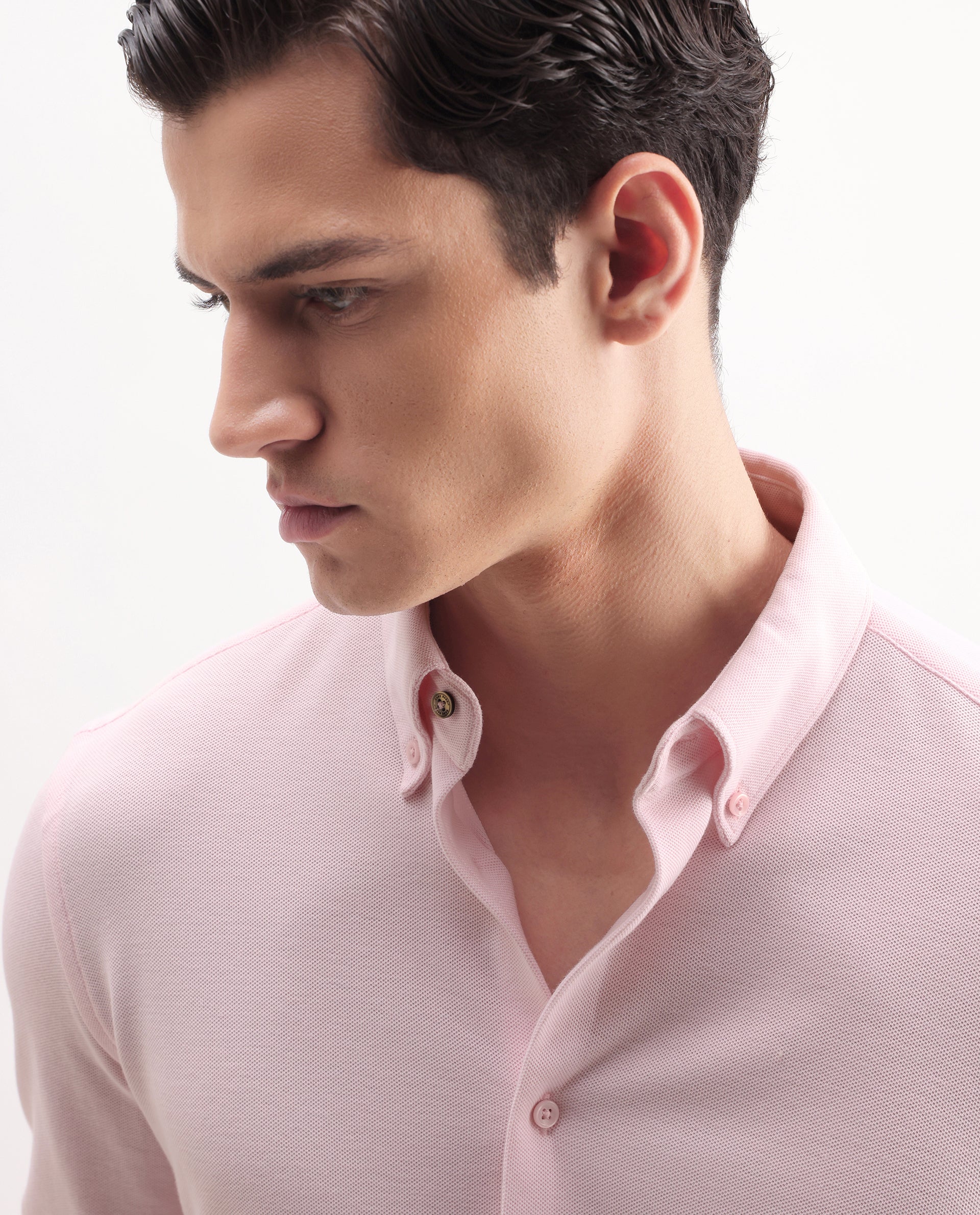 Rare Rabbit Men's Vane-25 Light Pink Cotton Plain Regular Fit Full Sleeve Button-Down Collar Shirt - Image 7