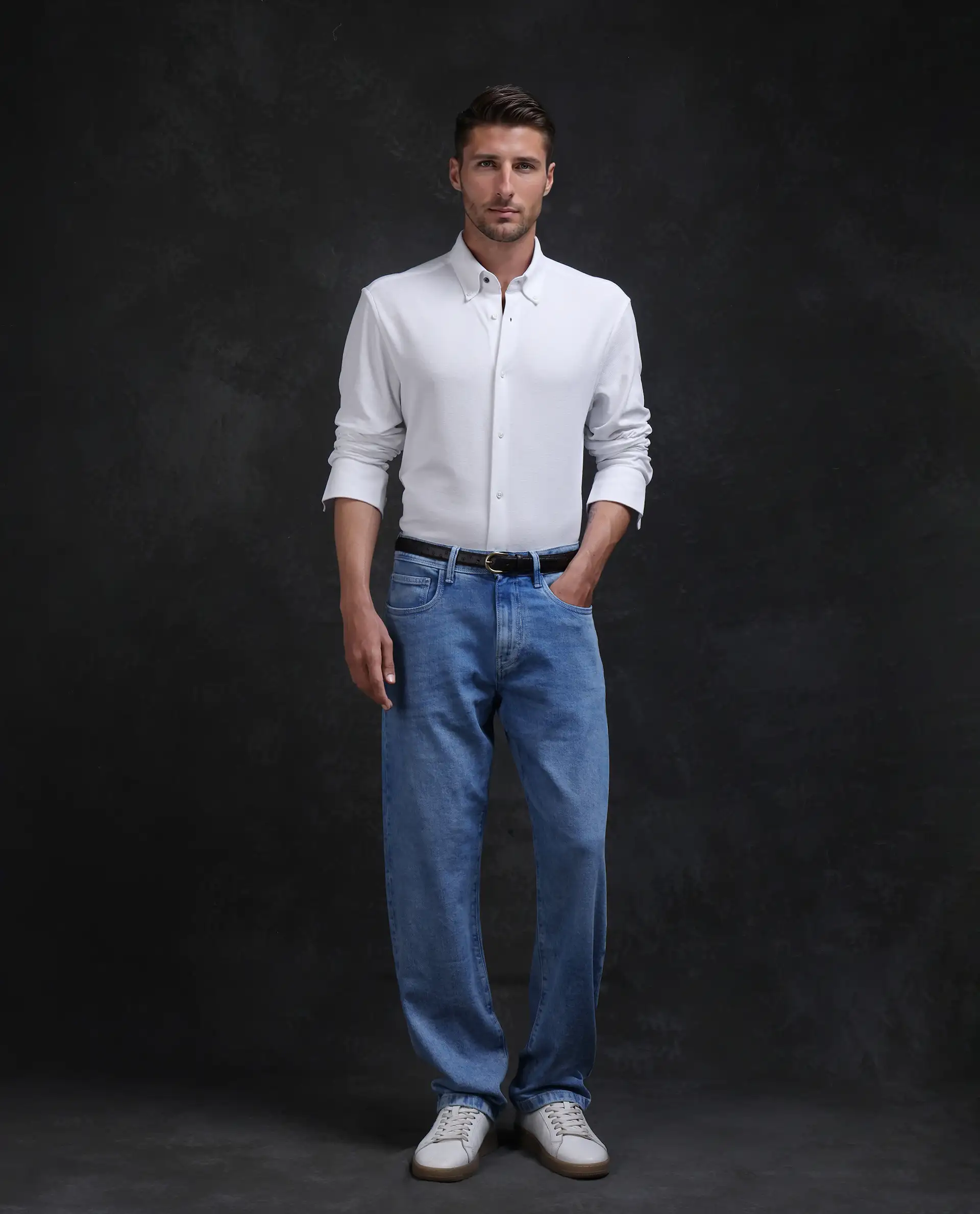 Rare Rabbit Men's Vane-25 White Cotton Plain Regular Fit Full Sleeve Collared Shirt - Image 2