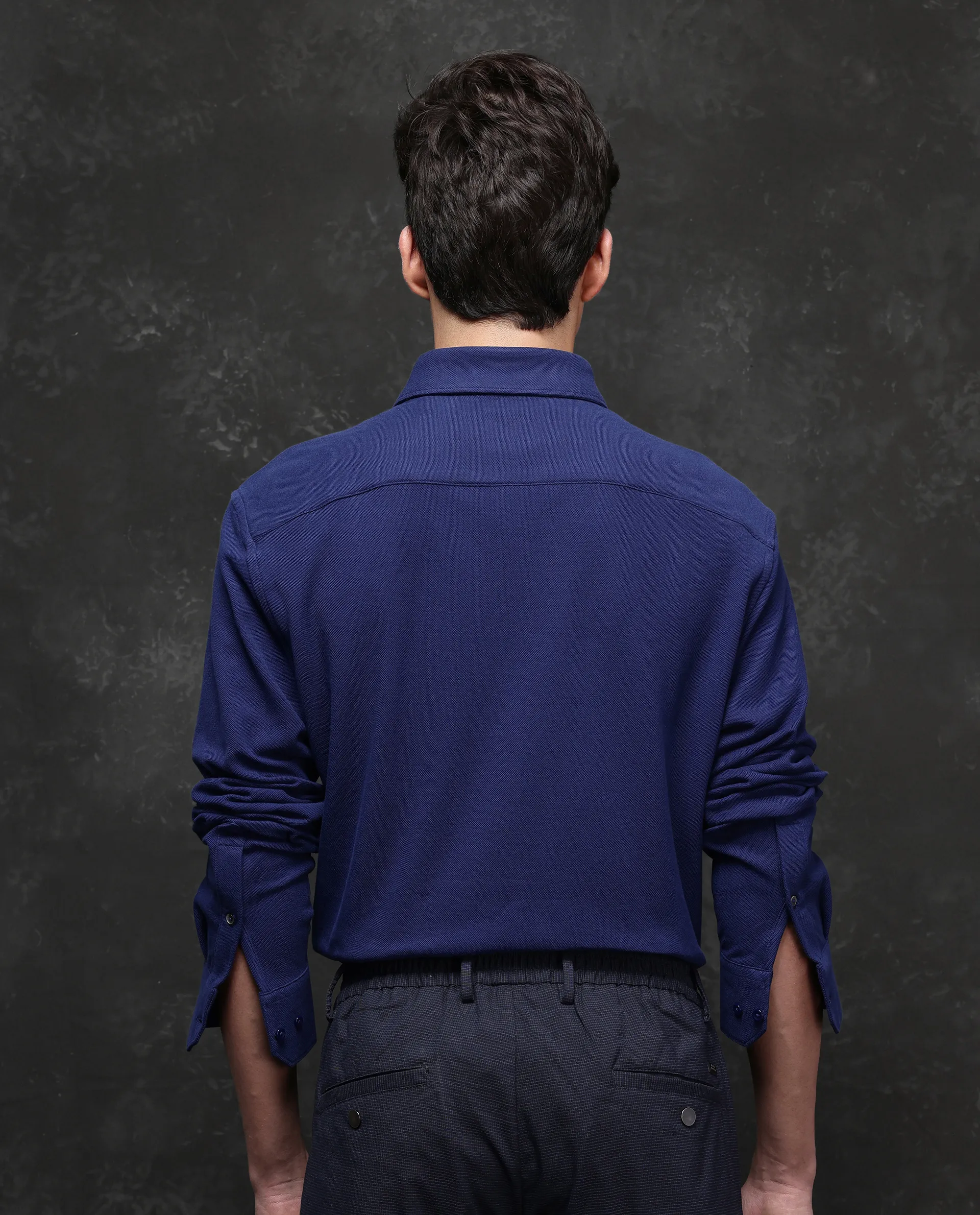 Rare Rabbit Men's Vane Dark Blue Cotton Plain Regular Fit Full Sleeve Button-Down Collar Shirt - Image 4