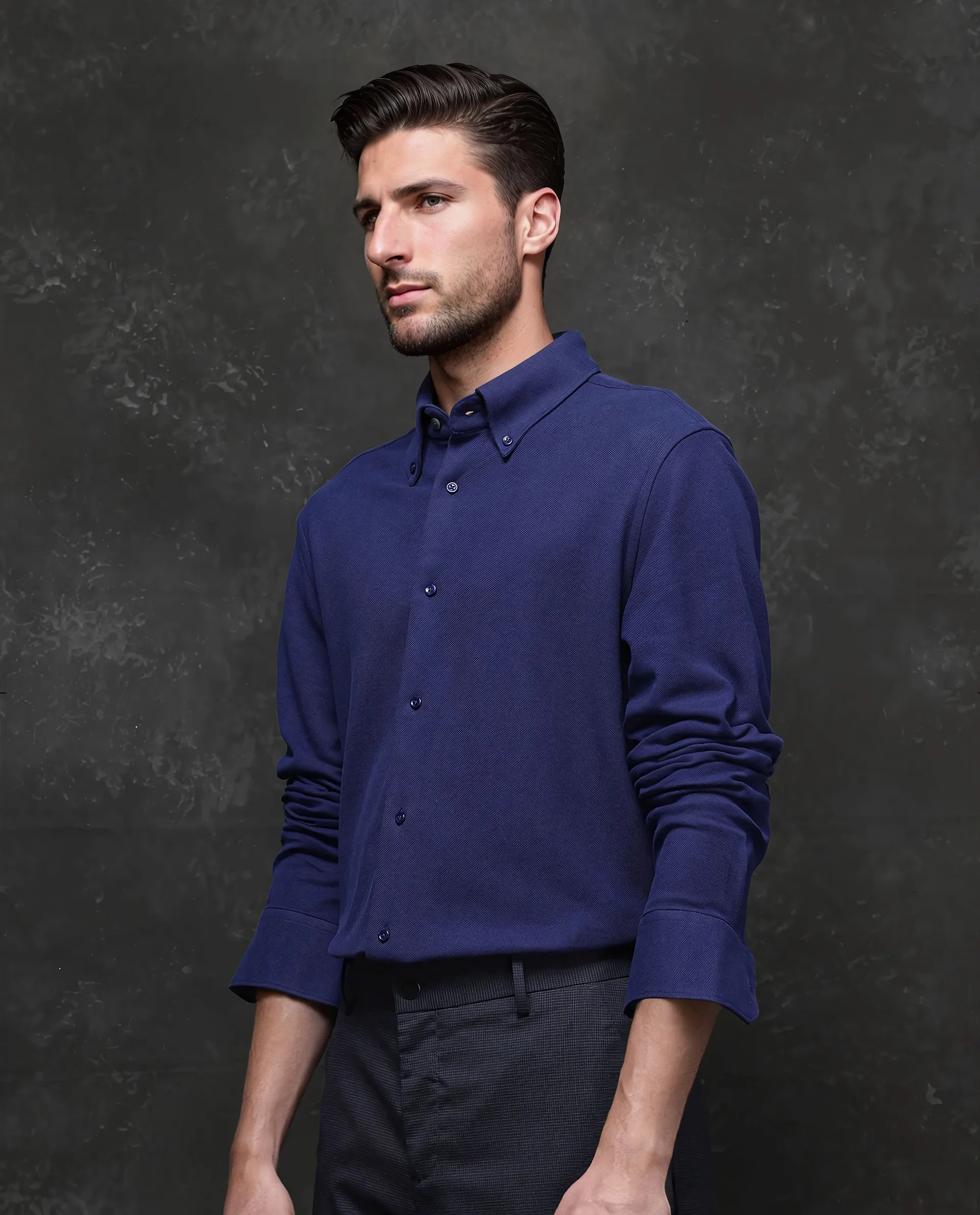 Rare Rabbit Men's Vane Dark Blue Cotton Plain Regular Fit Full Sleeve Button-Down Collar Shirt - Image 5