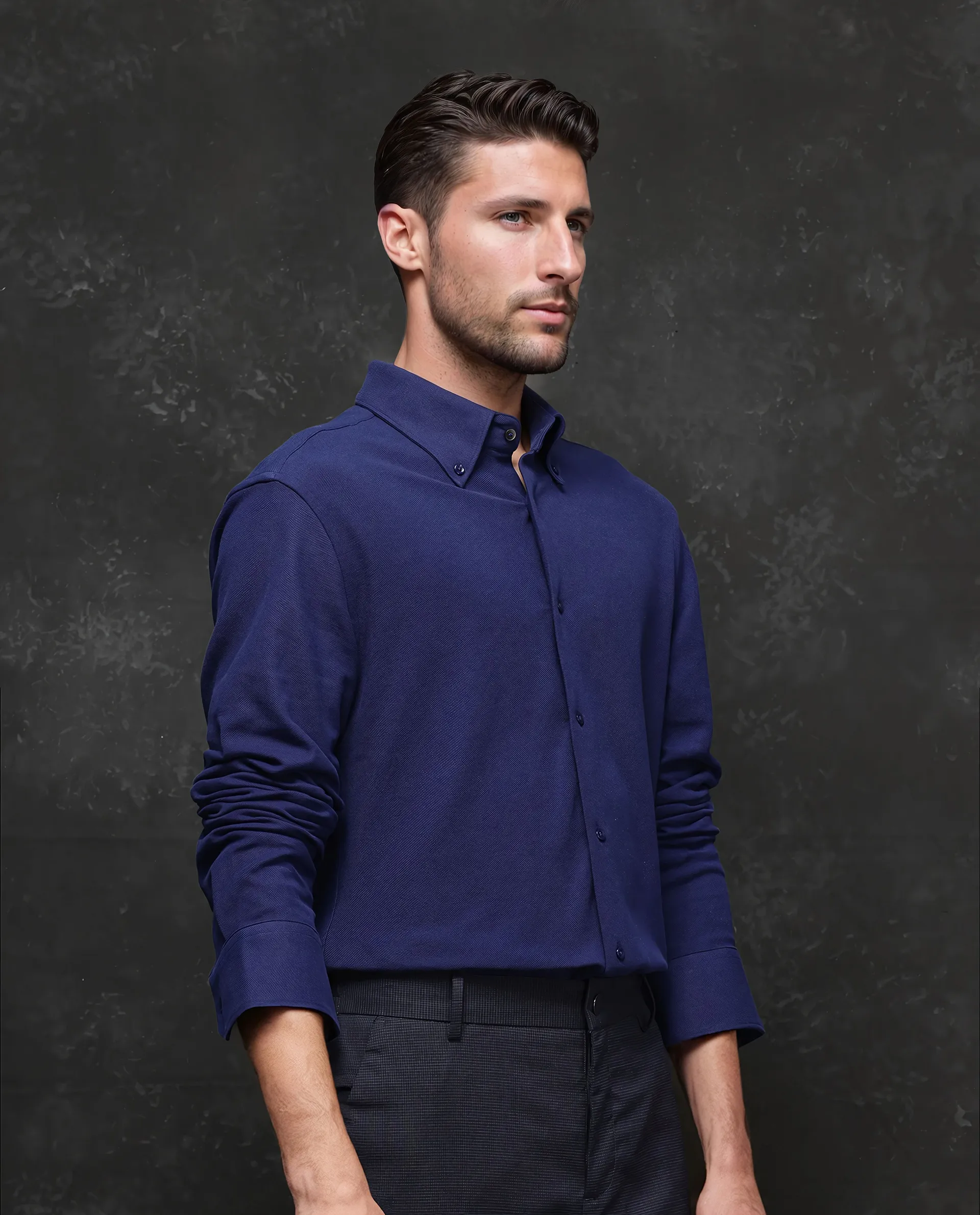 Rare Rabbit Men's Vane Dark Blue Cotton Plain Regular Fit Full Sleeve Button-Down Collar Shirt - Image 6