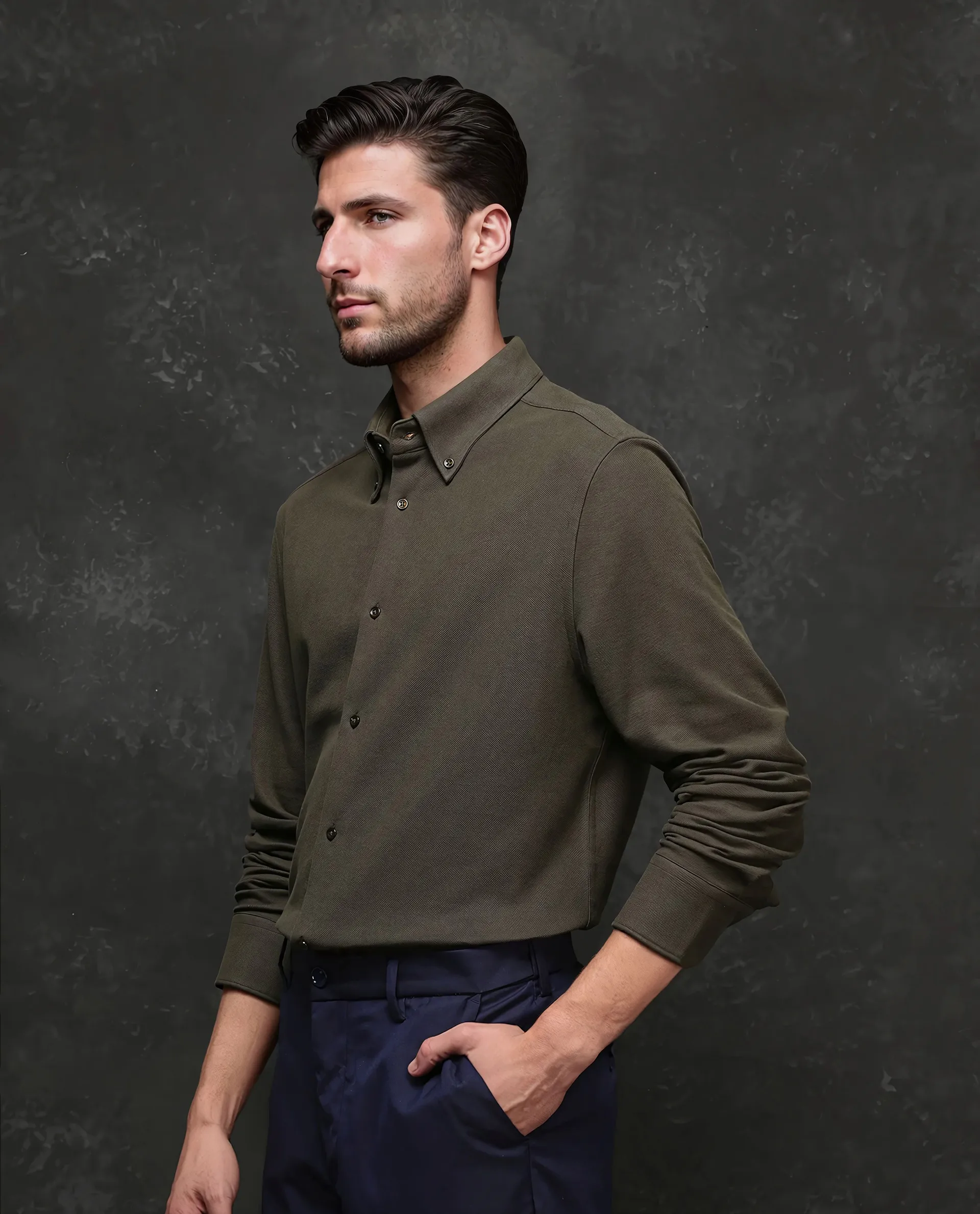 Rare Rabbit Men's Vane Dark Olive Cotton Plain Regular Fit Full Sleeve Button-Down Collar Shirt - Image 4
