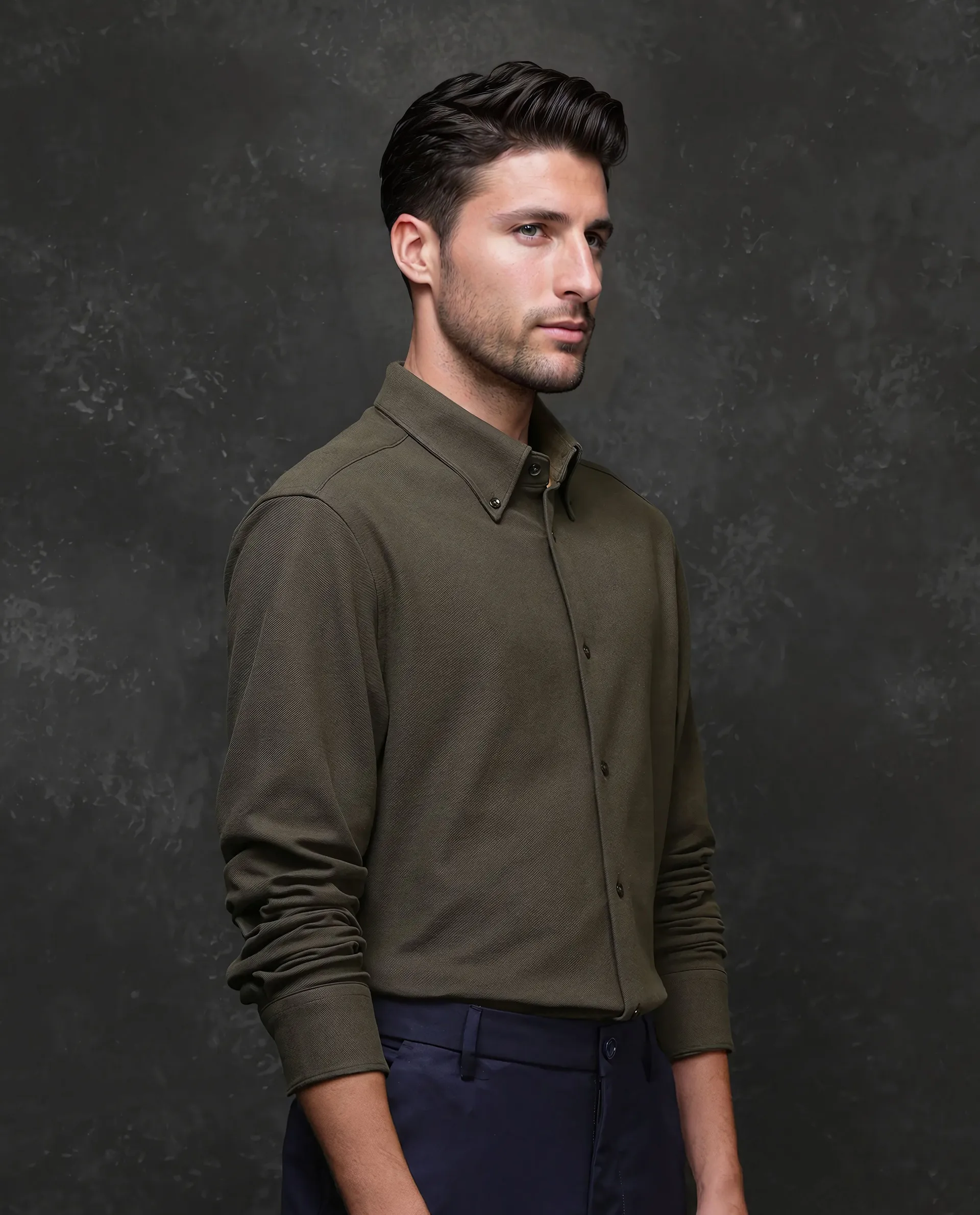 Rare Rabbit Men's Vane Dark Olive Cotton Plain Regular Fit Full Sleeve Button-Down Collar Shirt - Image 5