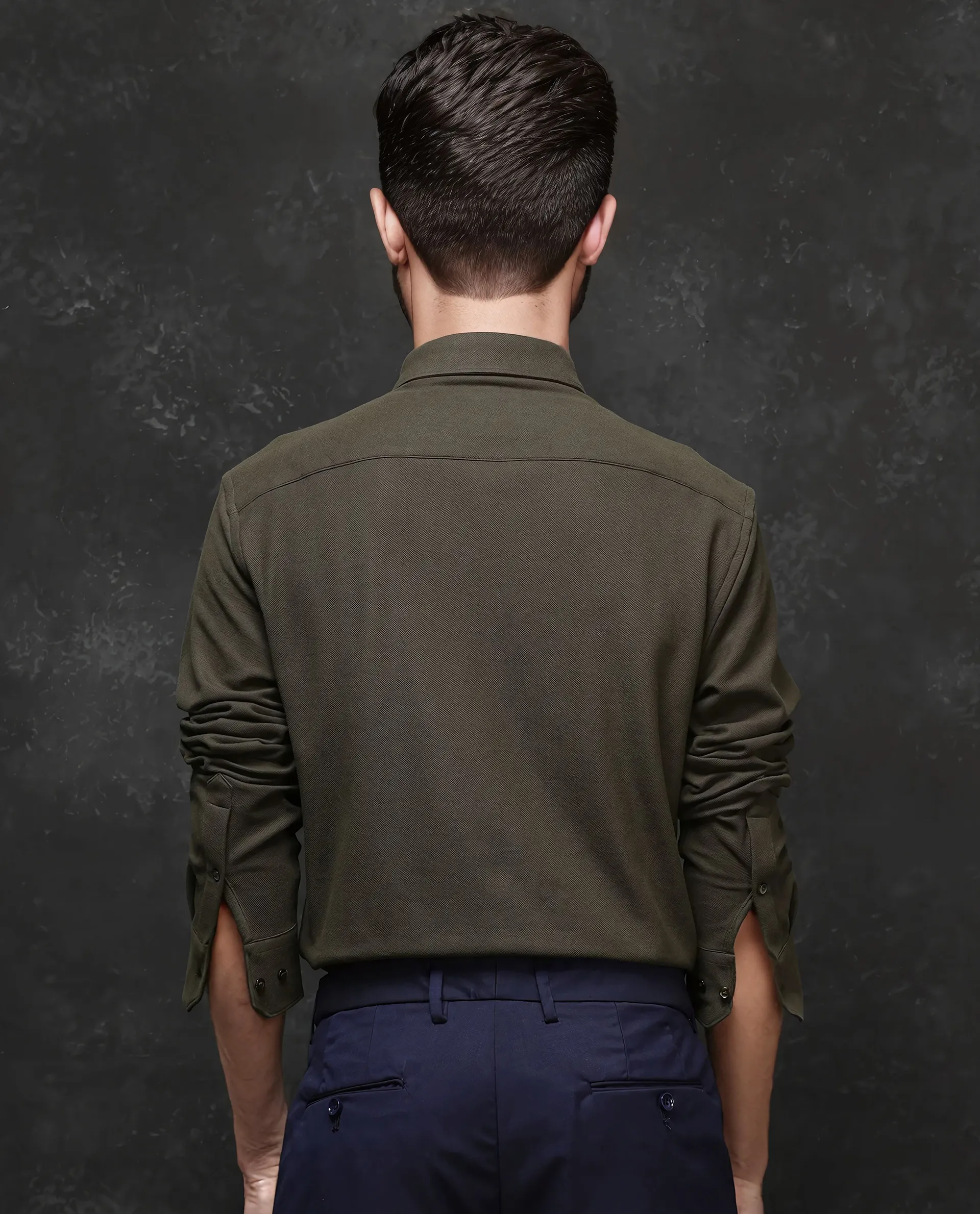 Rare Rabbit Men's Vane Dark Olive Cotton Plain Regular Fit Full Sleeve Button-Down Collar Shirt - Image 6