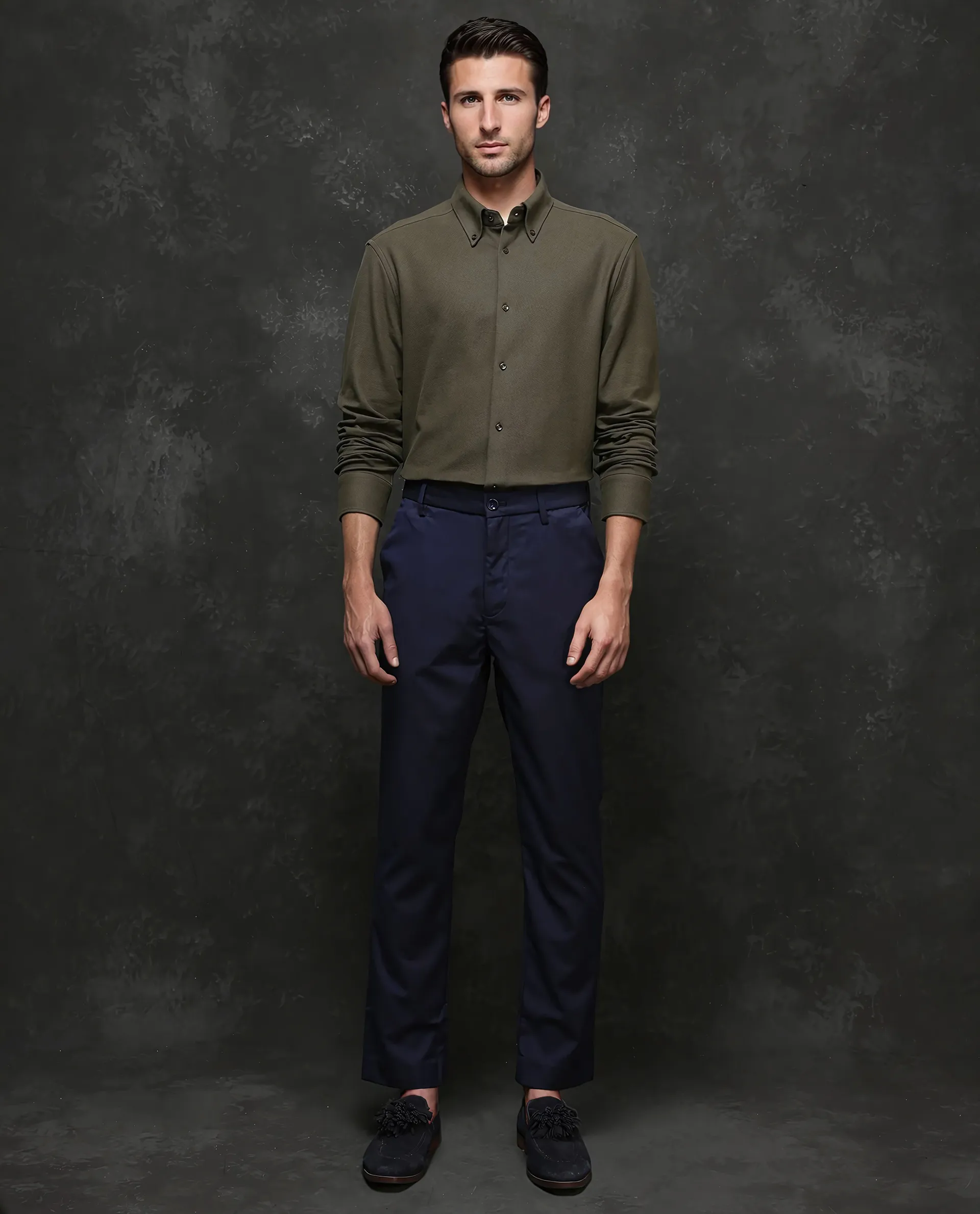 Rare Rabbit Men's Vane Dark Olive Cotton Plain Regular Fit Full Sleeve Button-Down Collar Shirt - Image 7